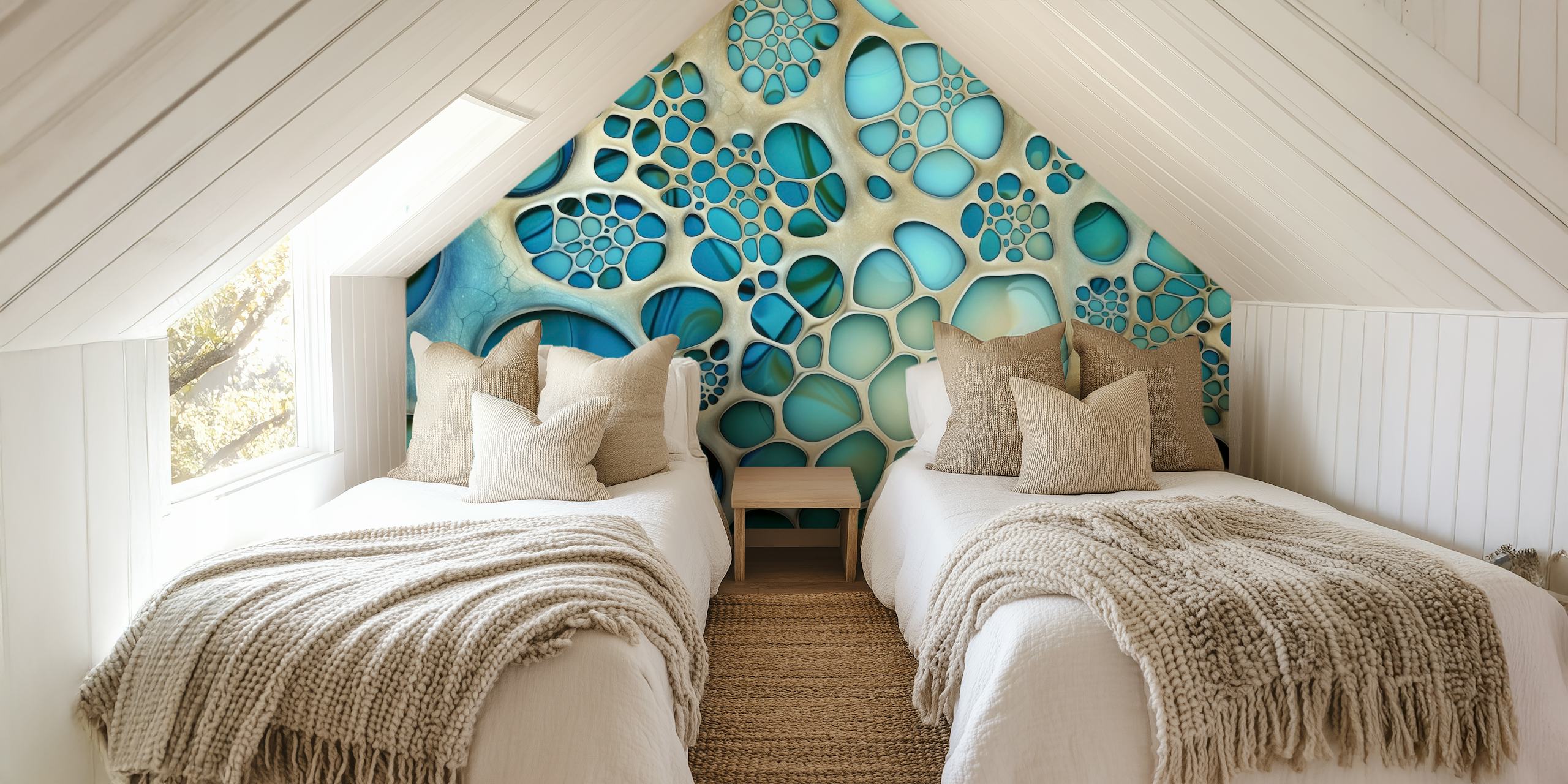 Abstract blue bubble patterns in varying sizes wallpaper