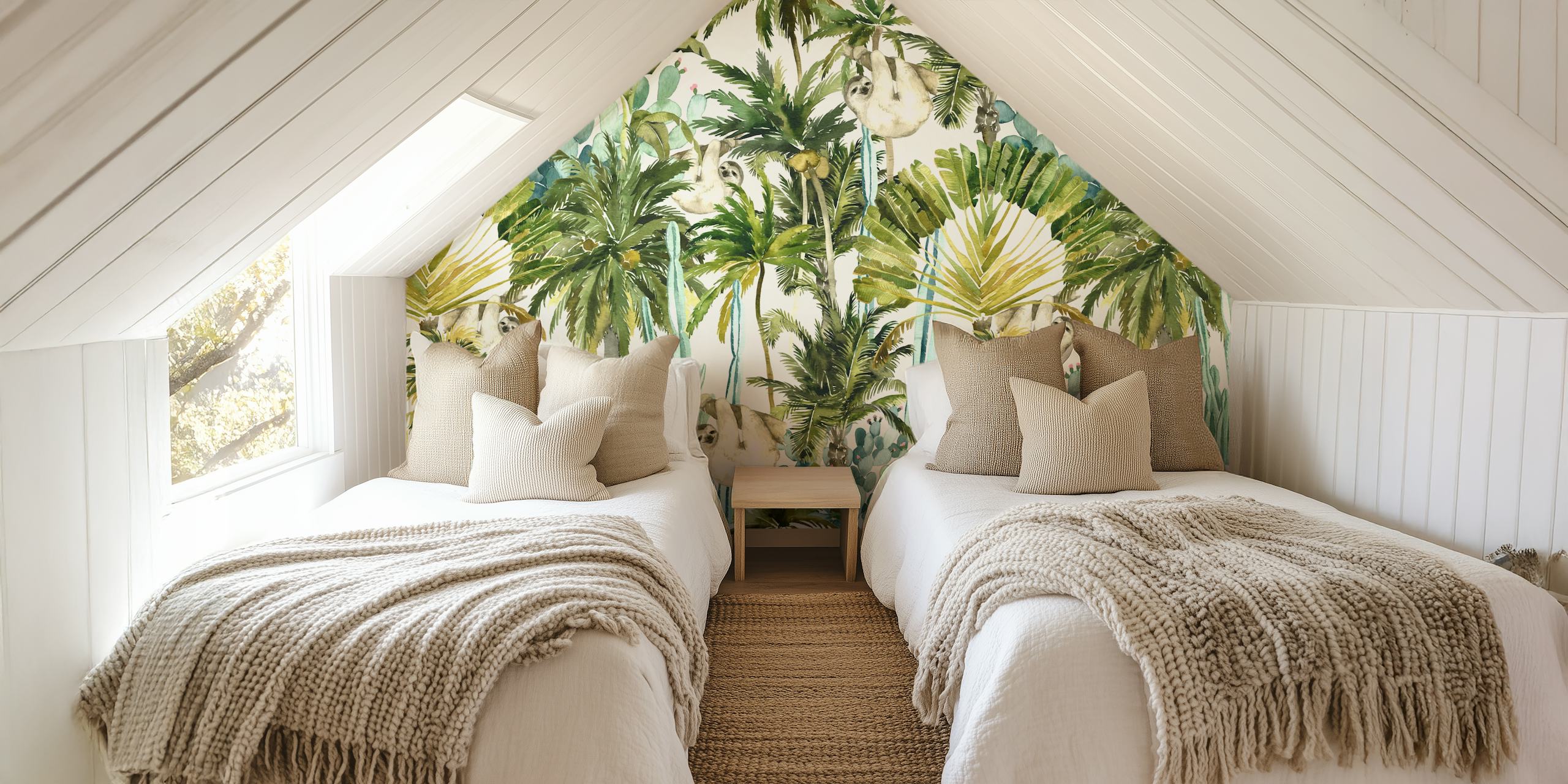 Tropical rainforest wallpaper with sloths
