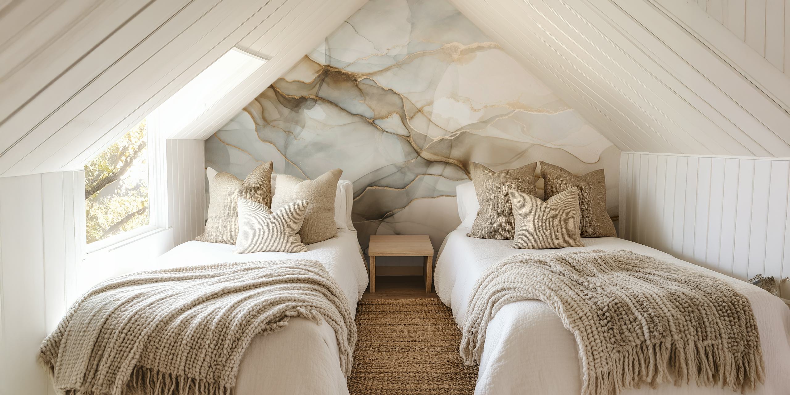Serene earthy tones ink flow wallpaper in a room