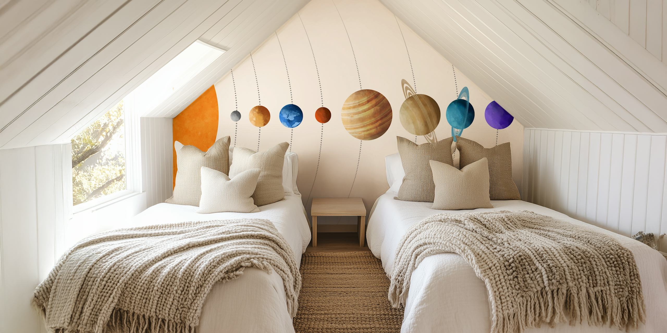 Planet Parade-tapet i et moderne rom