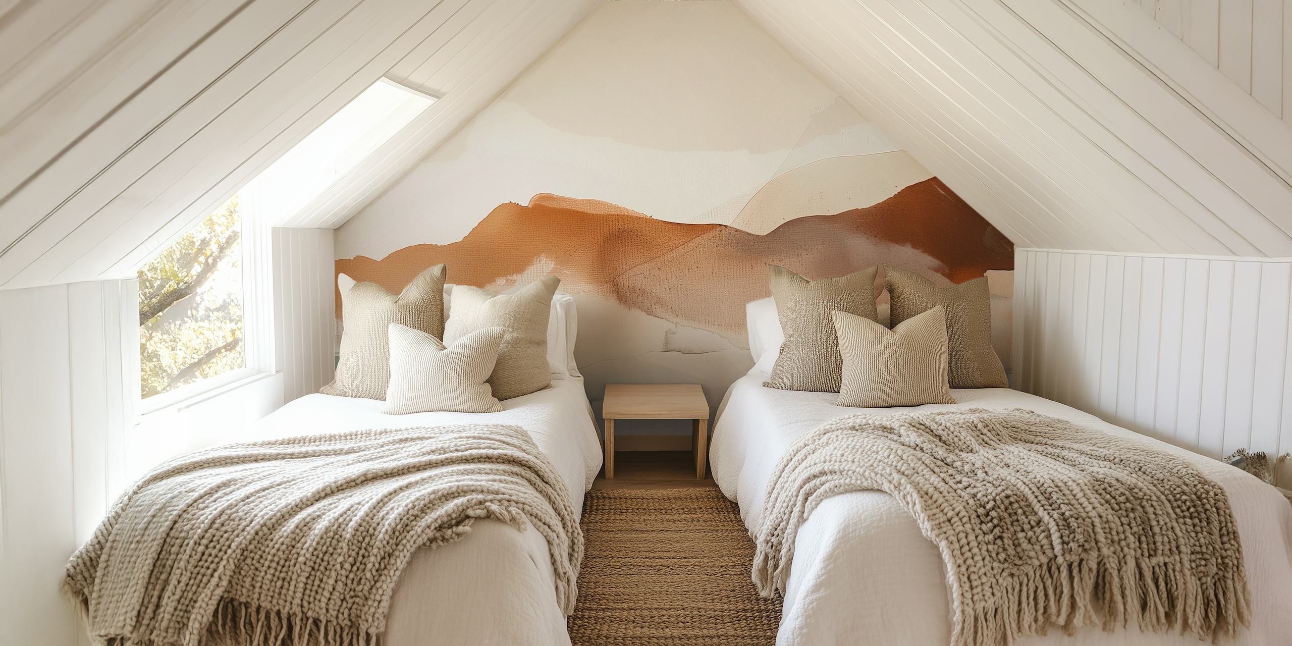 Elegant watercolor landscape wallpaper in a room