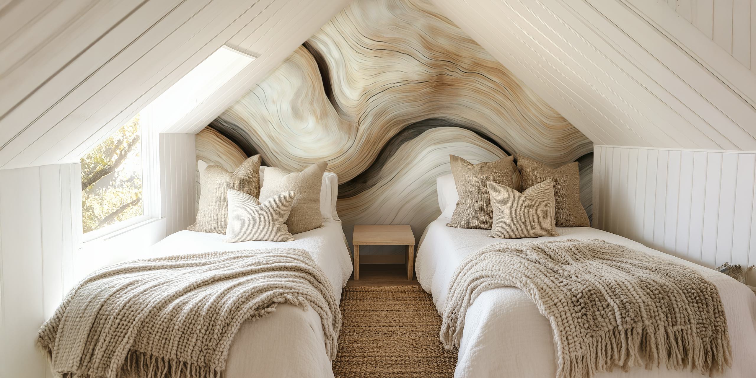 Wooden swirl pattern in beige and cream tones wallpaper