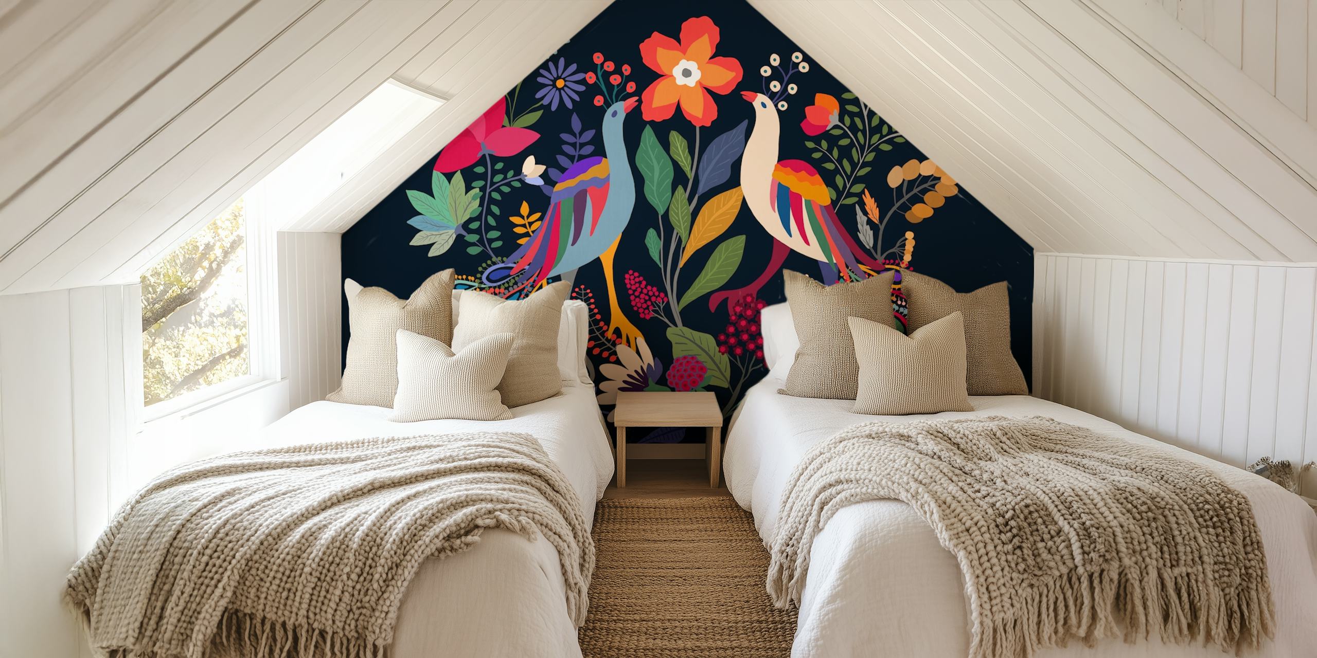 Papel pintado Peacock Garden Harmony en una habitación