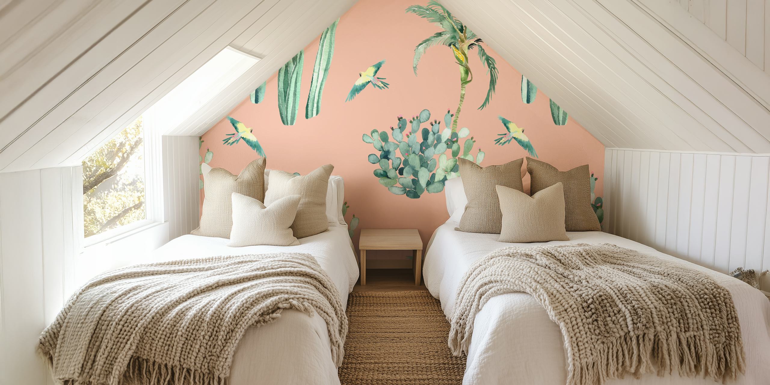 Parrots and cacti wallpaper in a room