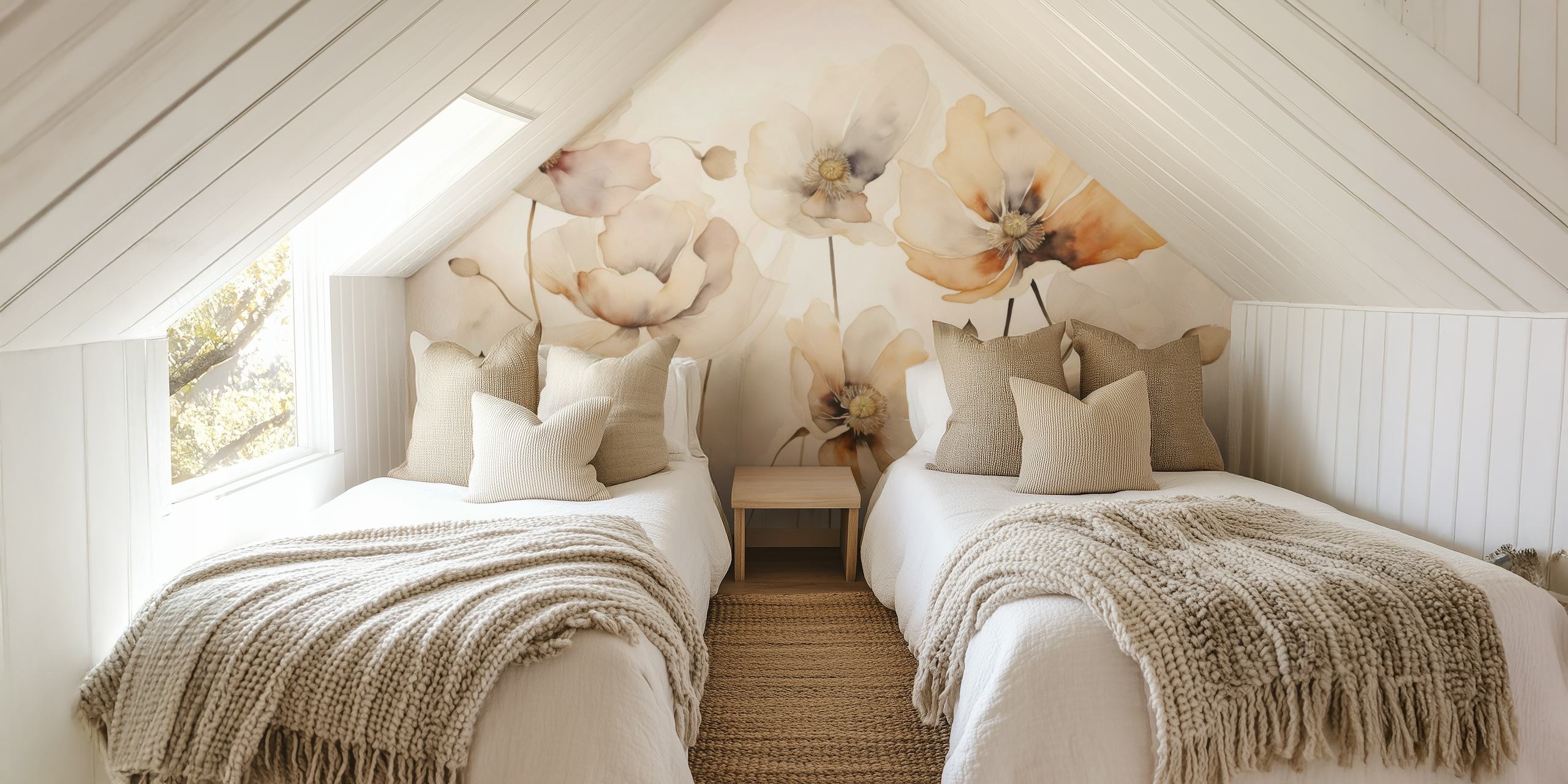 Gentle Poppy Flower Meadow wallpaper in a room
