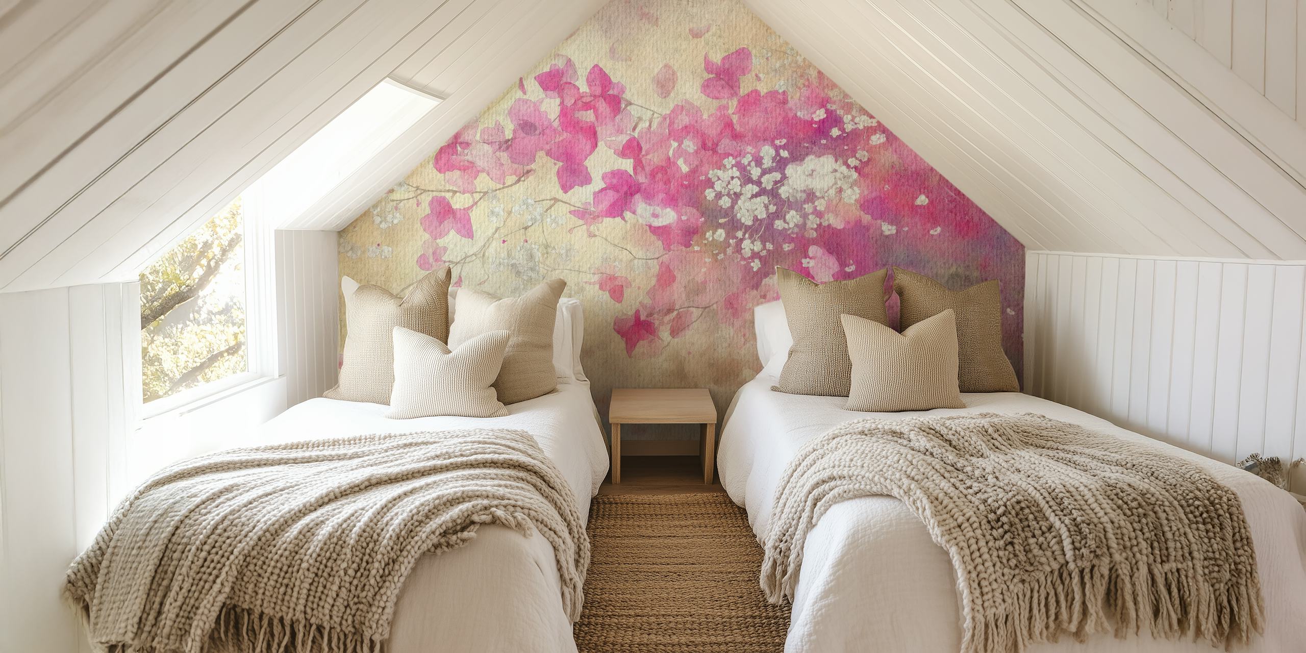 Pink watercolor floral wallpaper with soft petals and blossoms