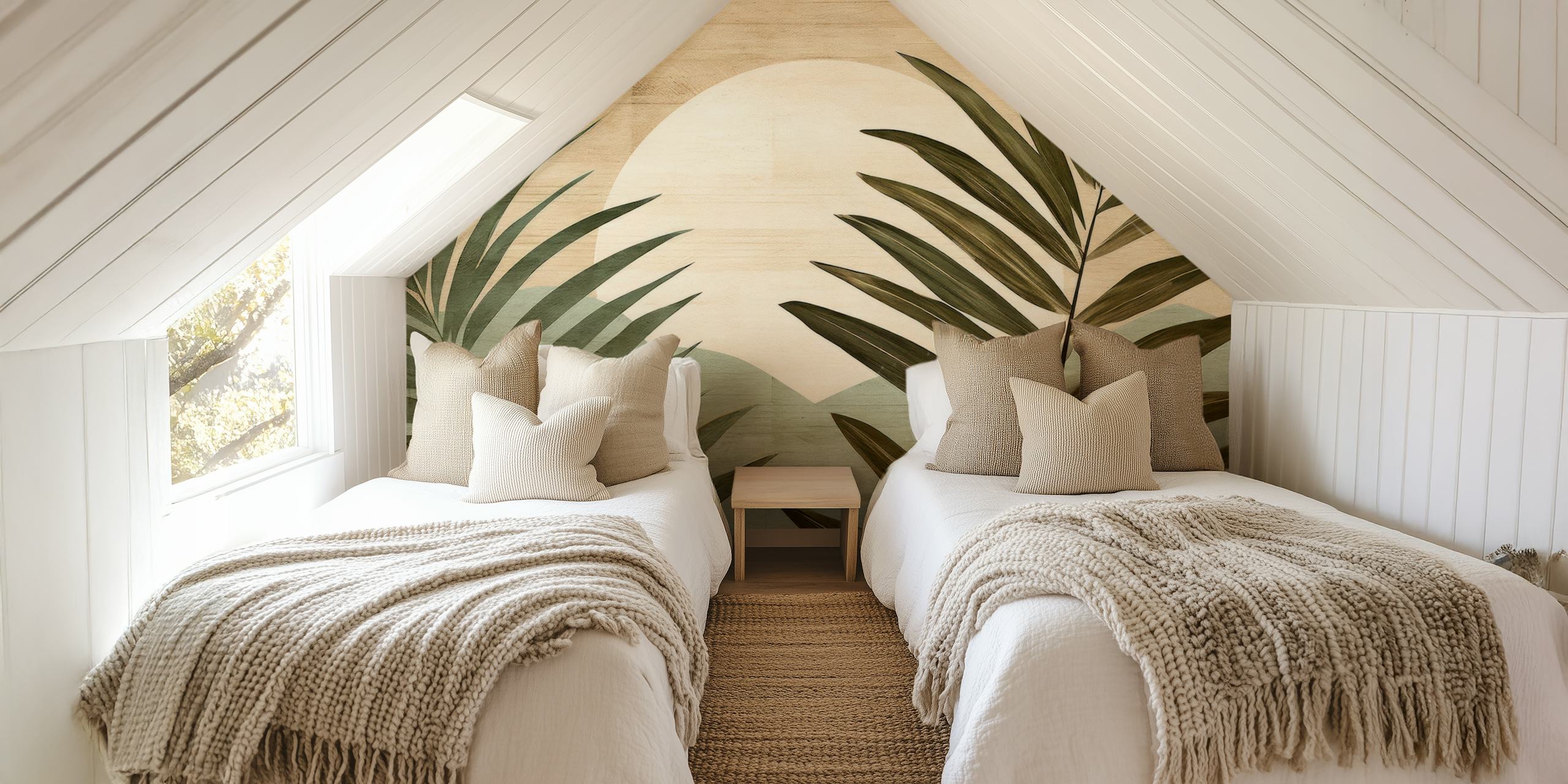 Warm Palms Panorama wallpaper displayed in a room