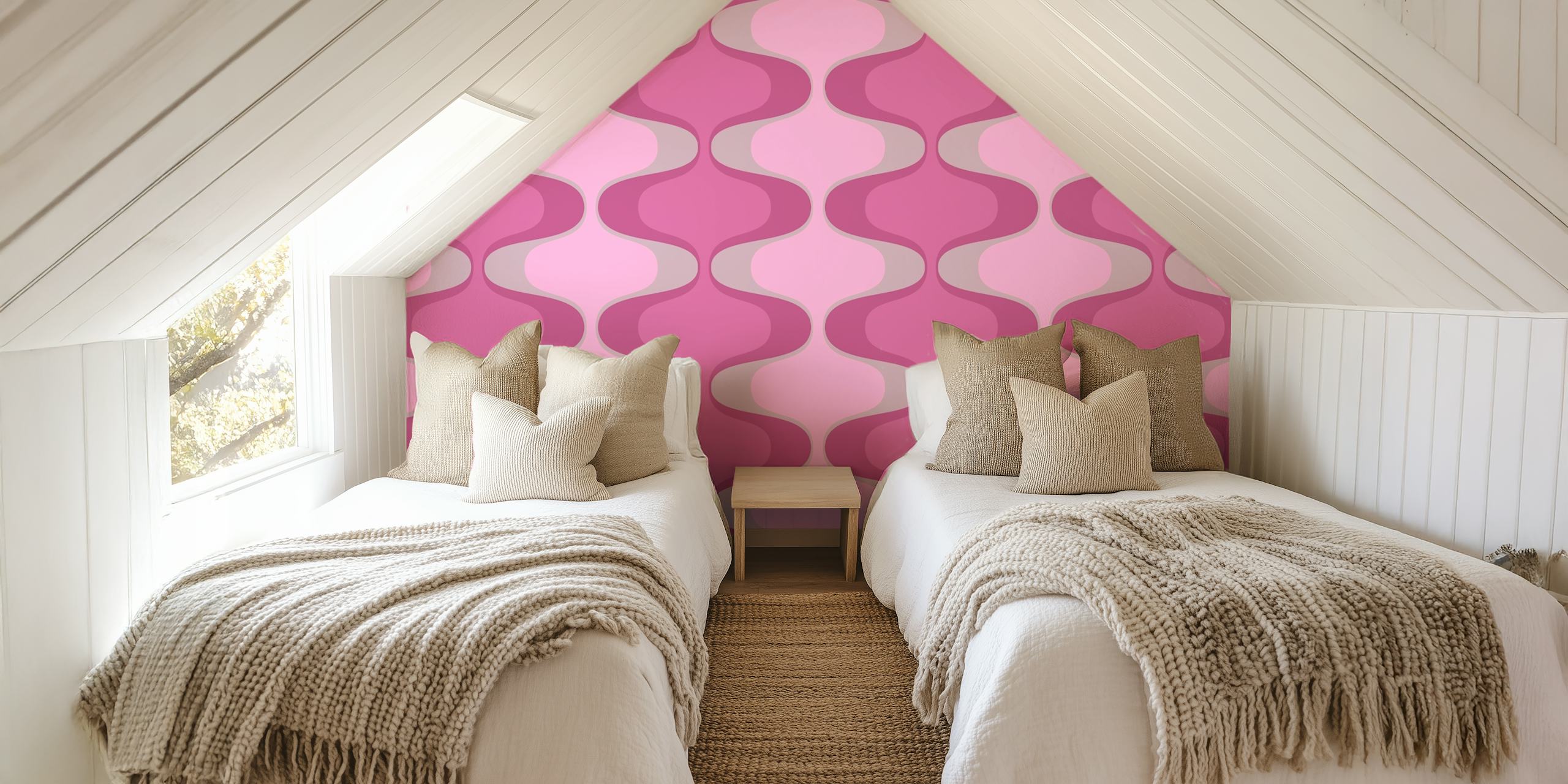Abstract wavy pattern in shades of pink and purple wallpaper