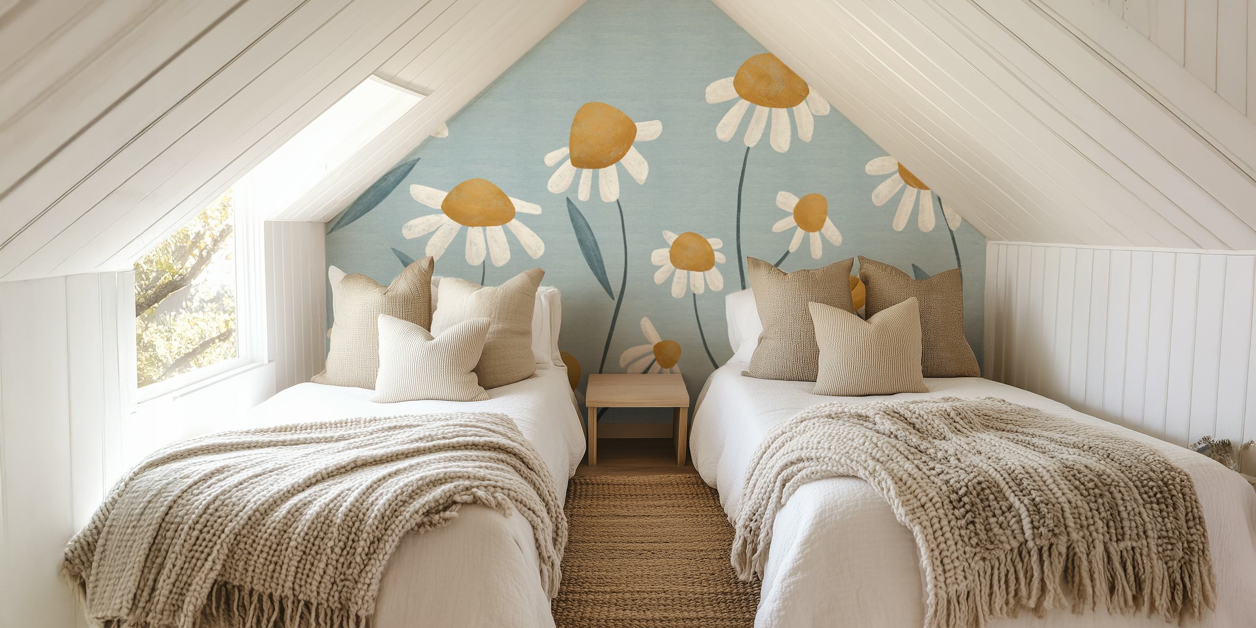 Květinová tapeta Serene Daisy Meadow v pokoji