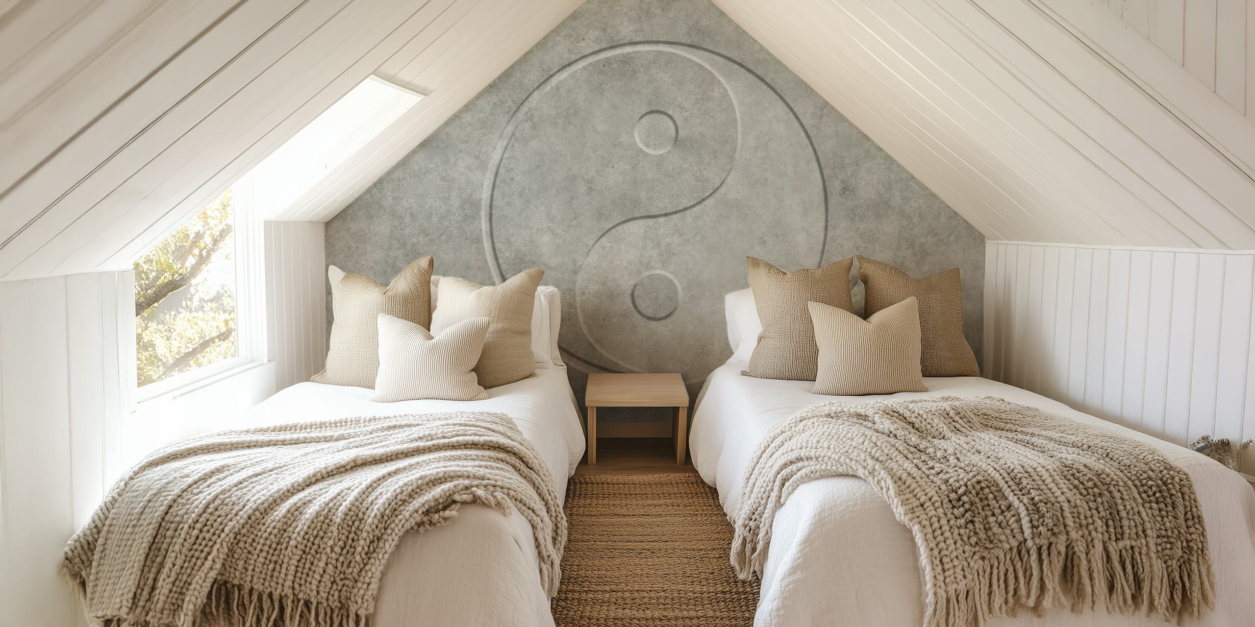 Gray concrete wallpaper featuring a Yin Yang symbol in the center