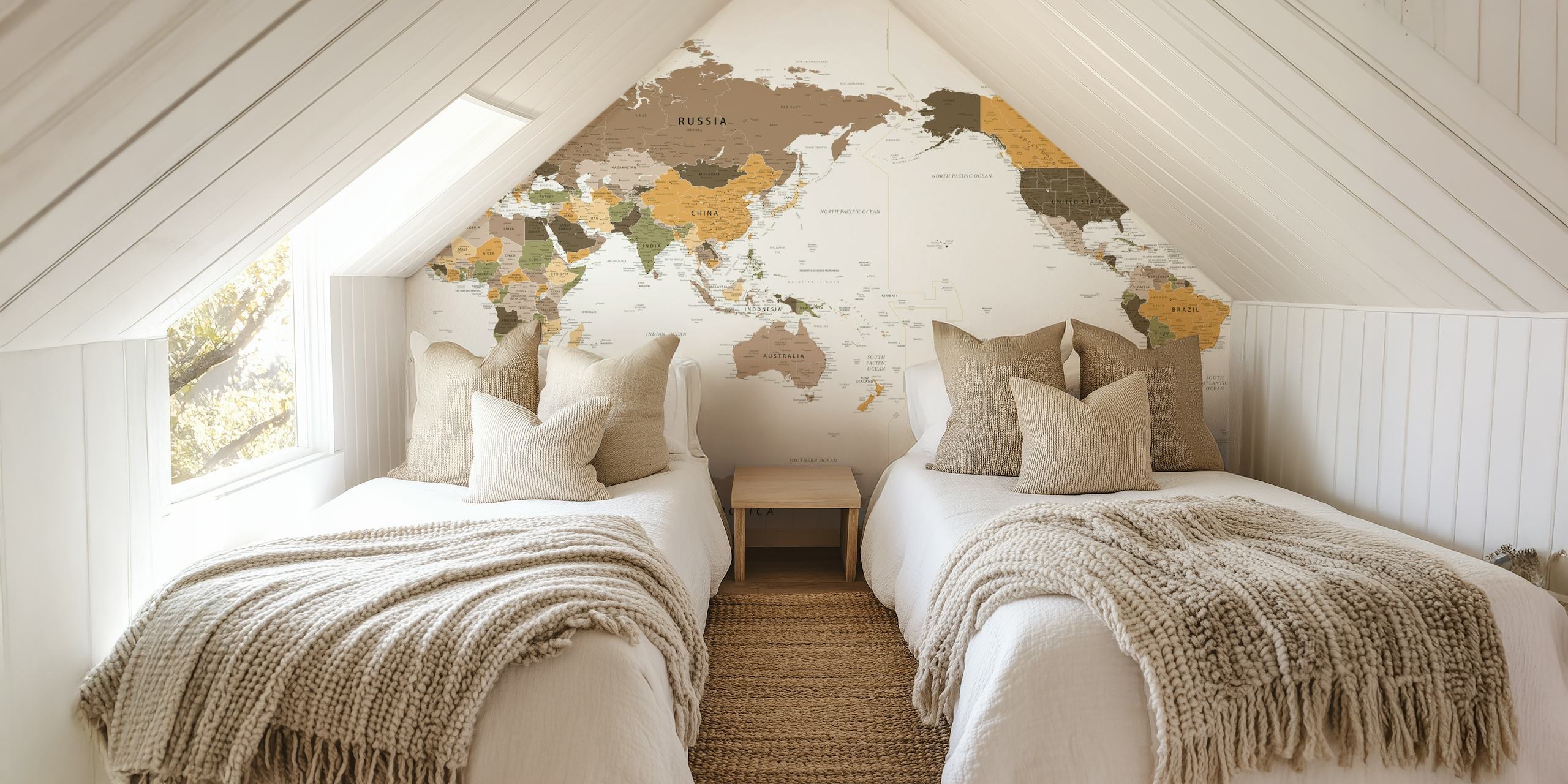 Papel de parede Pacific Centered Travel Map no quarto