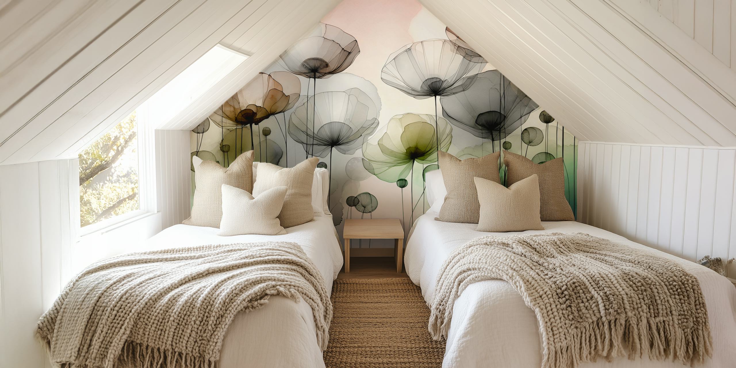 Ink Wash Flower Field wallpaper in a room