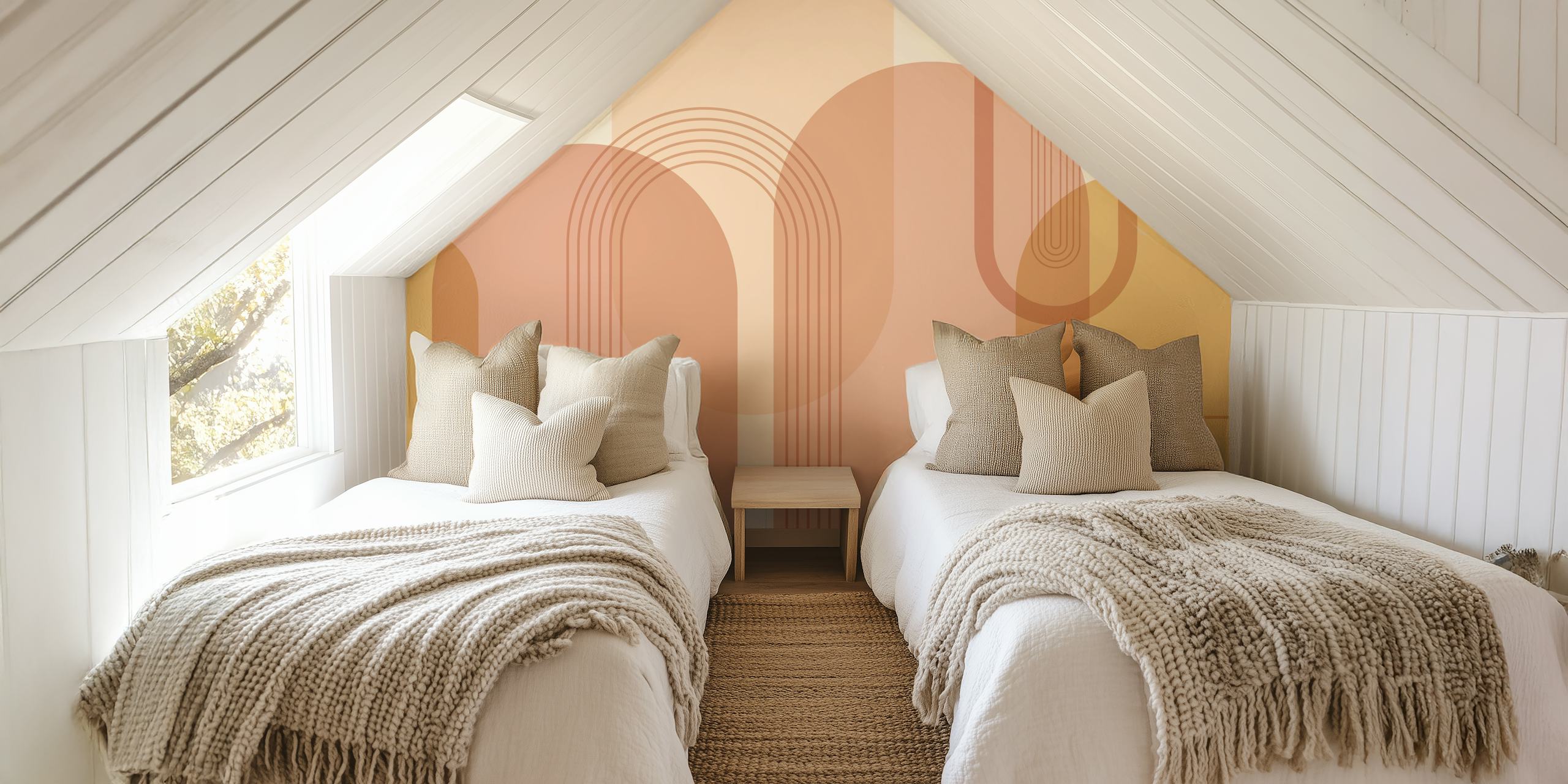 Geometric arcs in beige and terracotta tones wallpaper