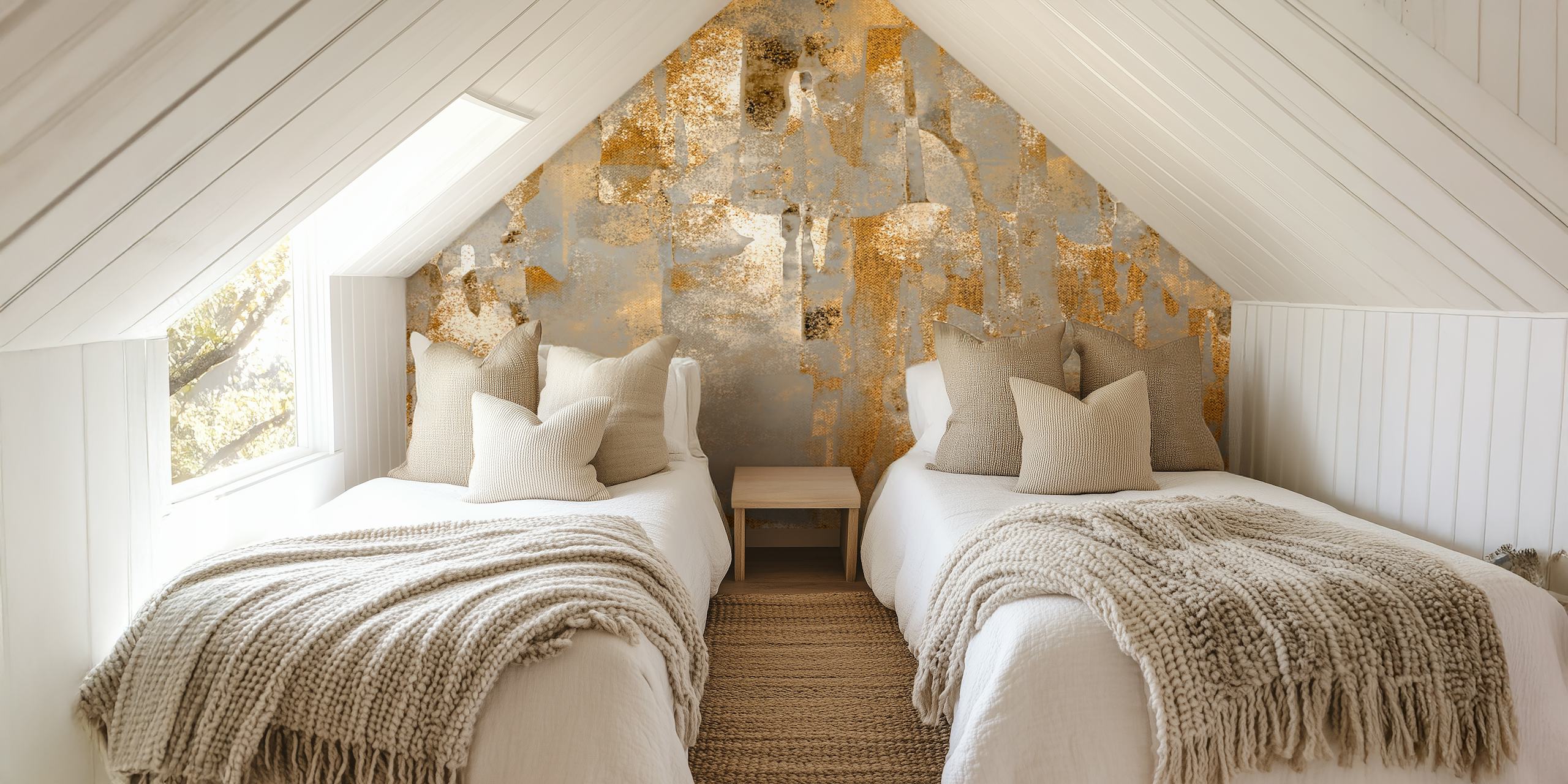 Papier peint Golden Abstract Art dans une pièce moderne
