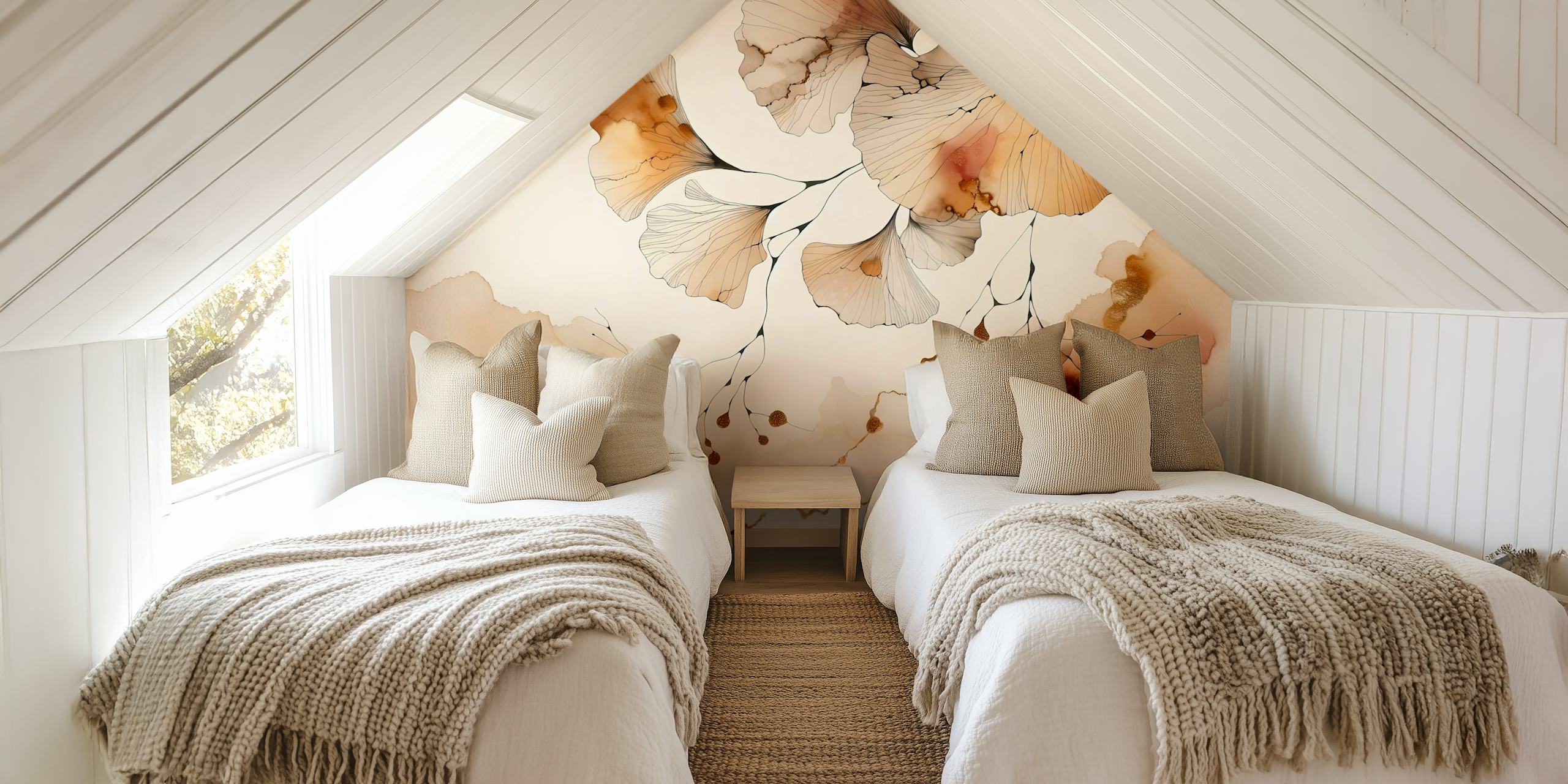 Floral ginkgo leaves in amber tones on soft background wallpaper
