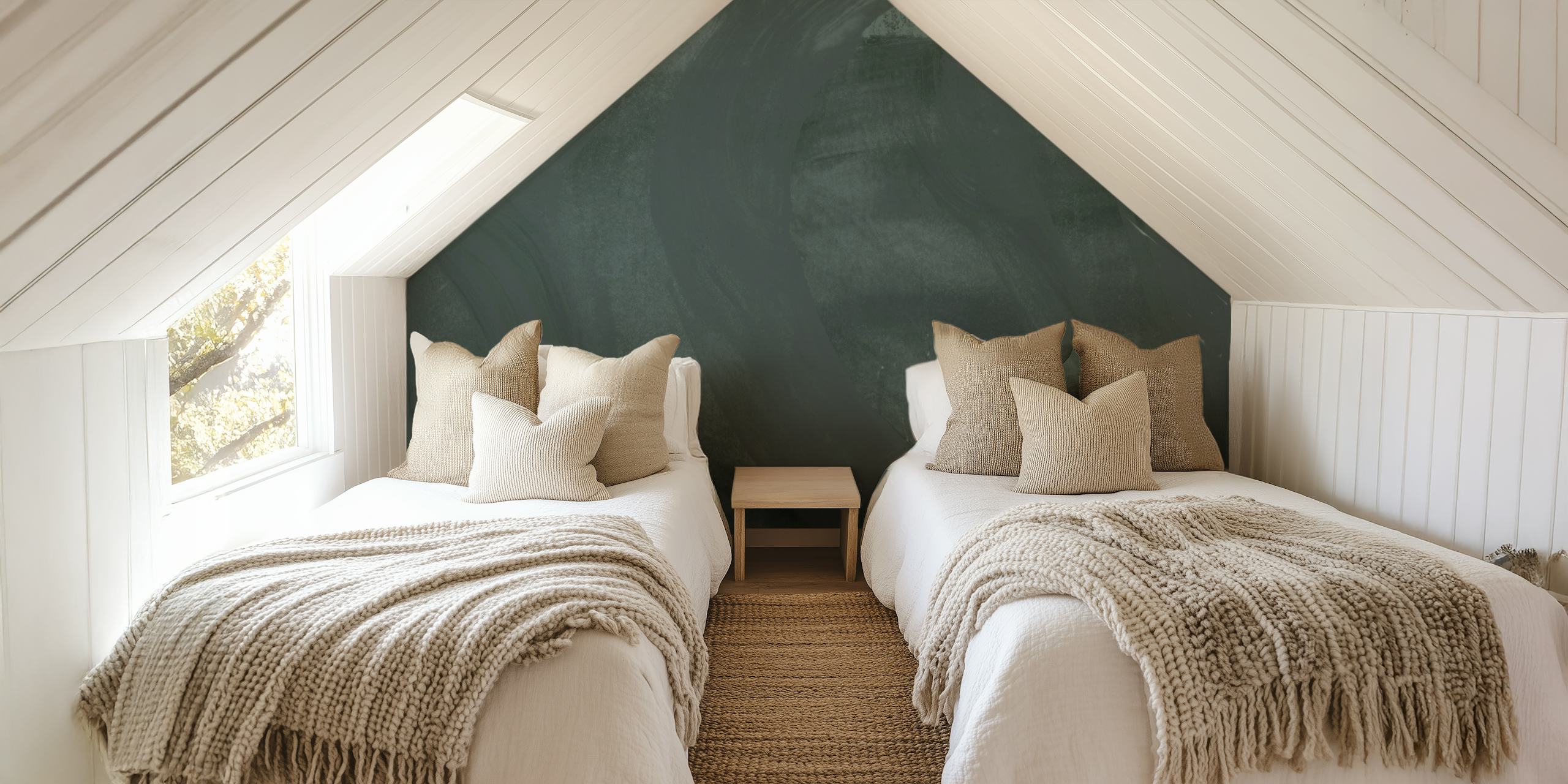 Soft dark green strokes wallpaper in a room