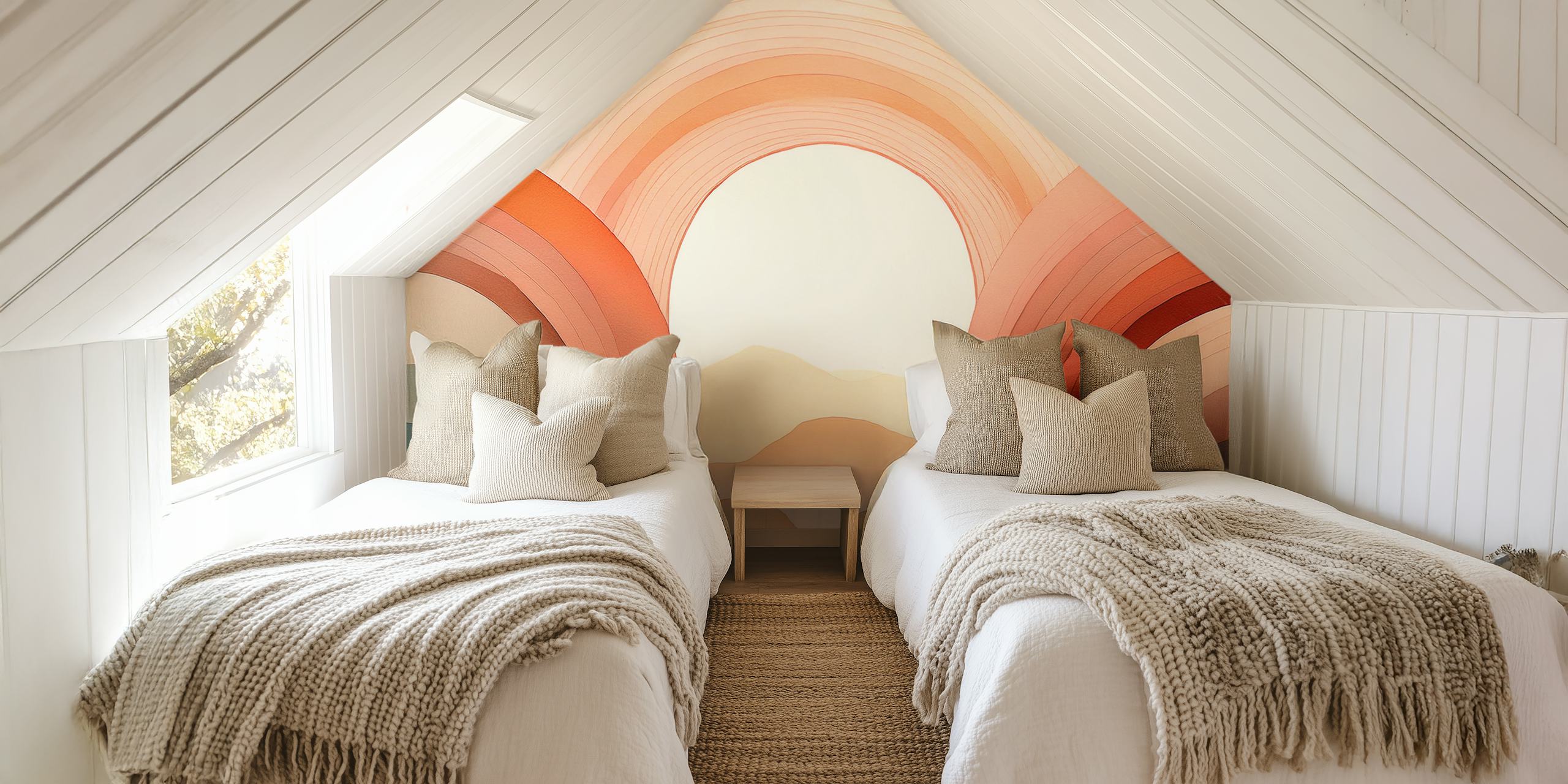 soft pastel rainbow arches in pink and blue abstract wallpaper