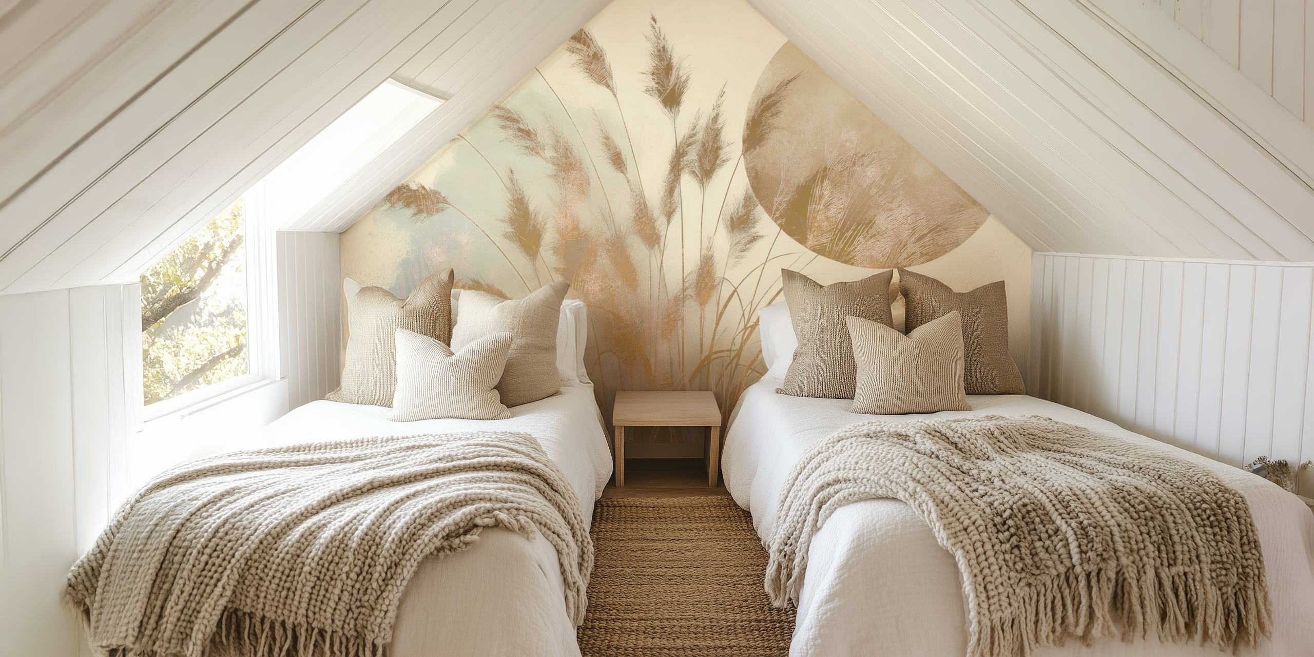 Dreamy Pampas Grass Japandi wallpaper in a room