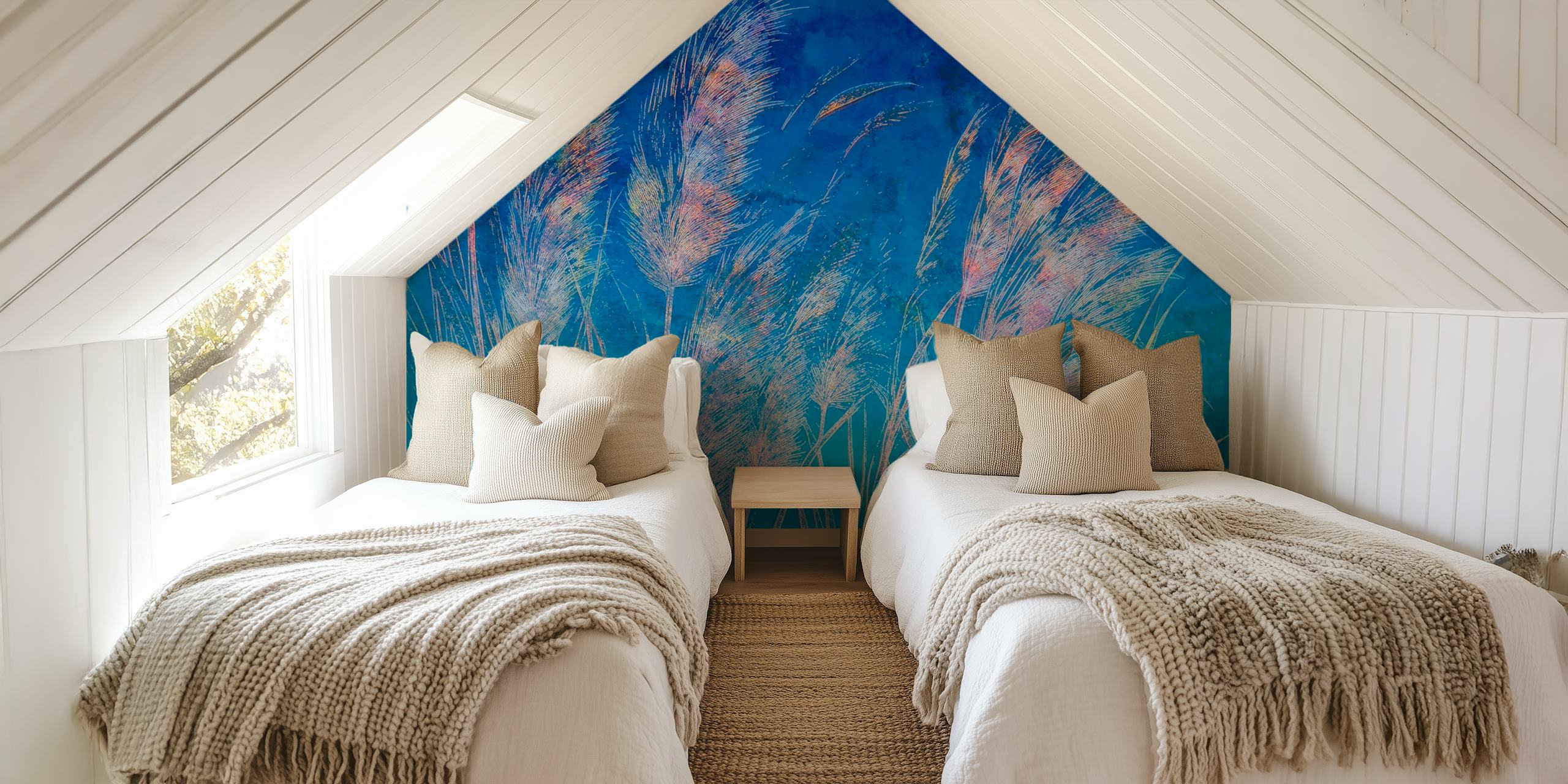 Pampas grass in pastel colors on a blue background wallpaper