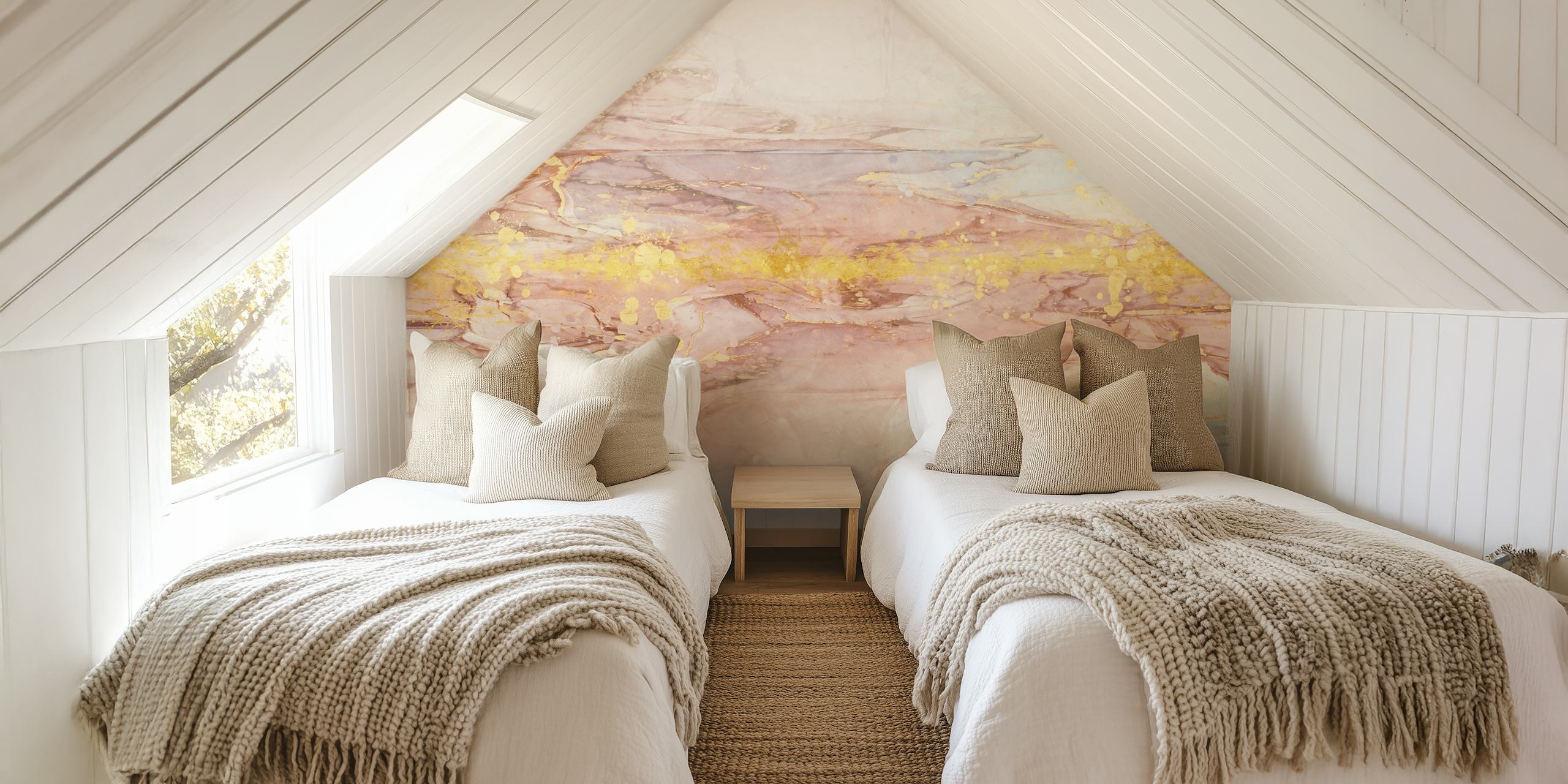 Marble ink wallpaper with soft pastel colors and gold accents
