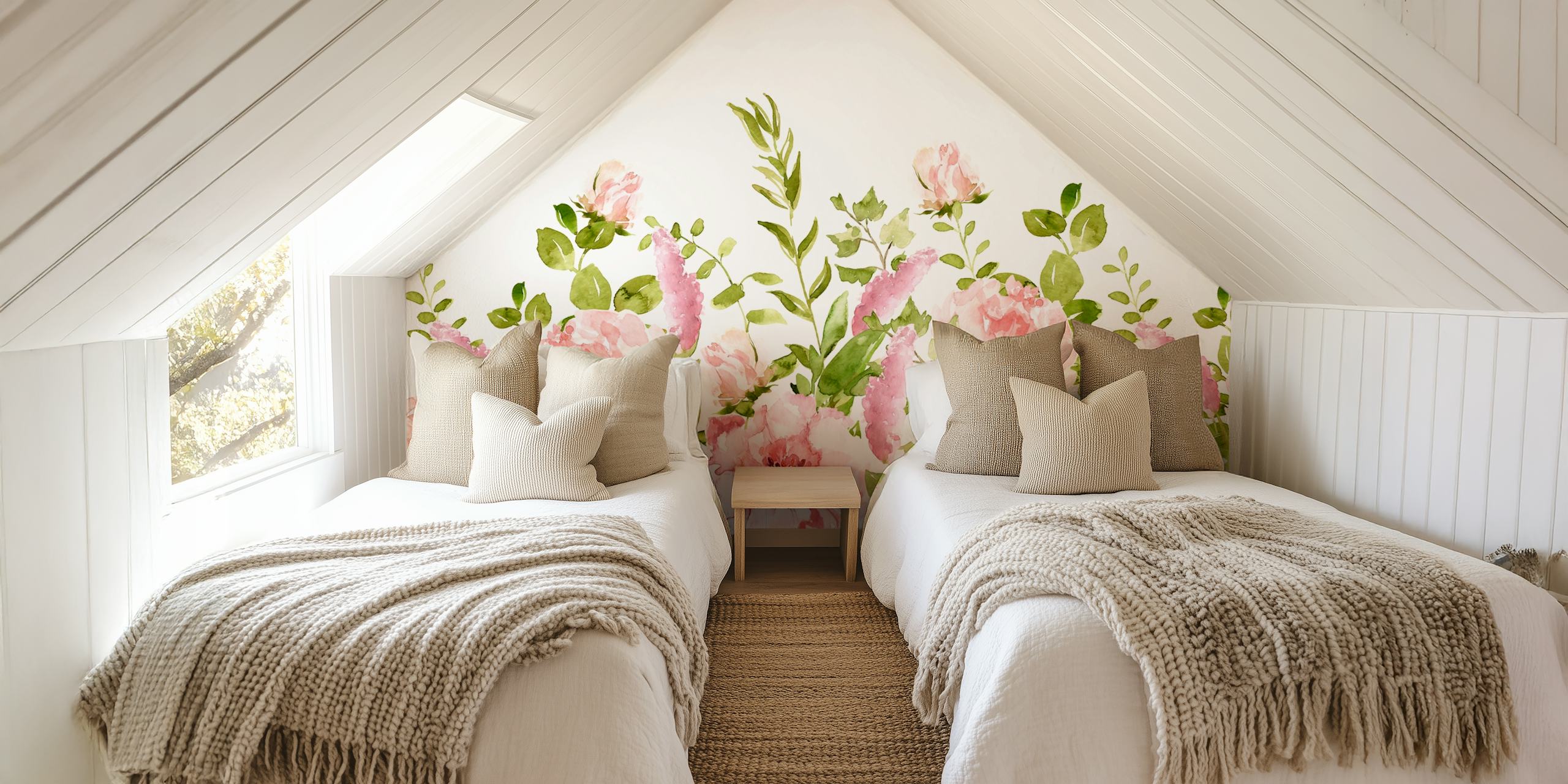 Boho Watercolor Flower Meadow wallpaper in a room