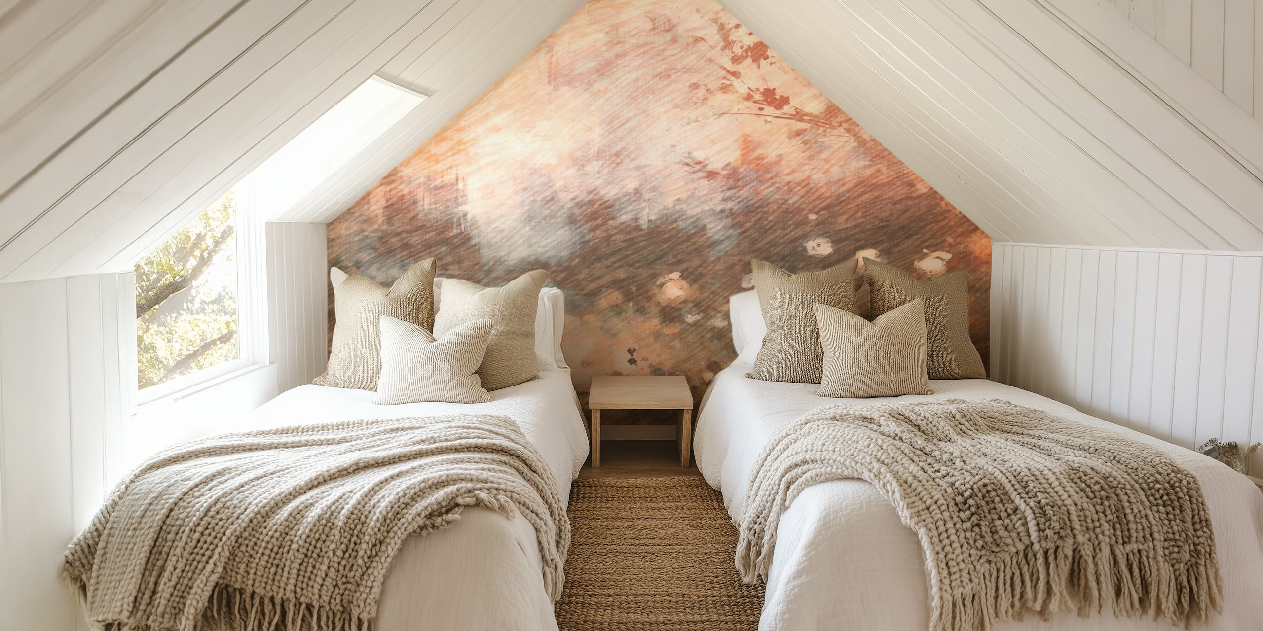 Mocha floral patterns in warm tones, impressionist wallpaper