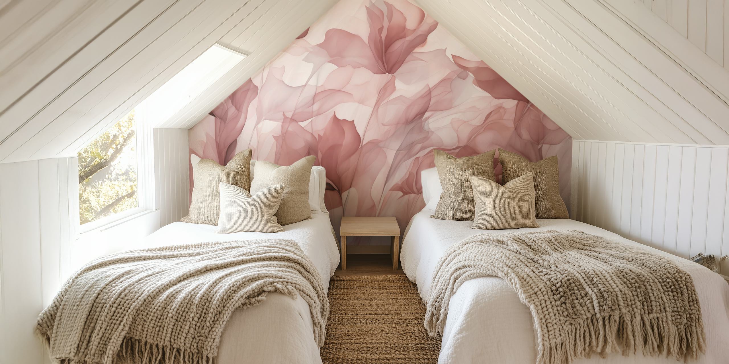 Papel pintado Ethereal Mauve Blossom Dreams en una habitación