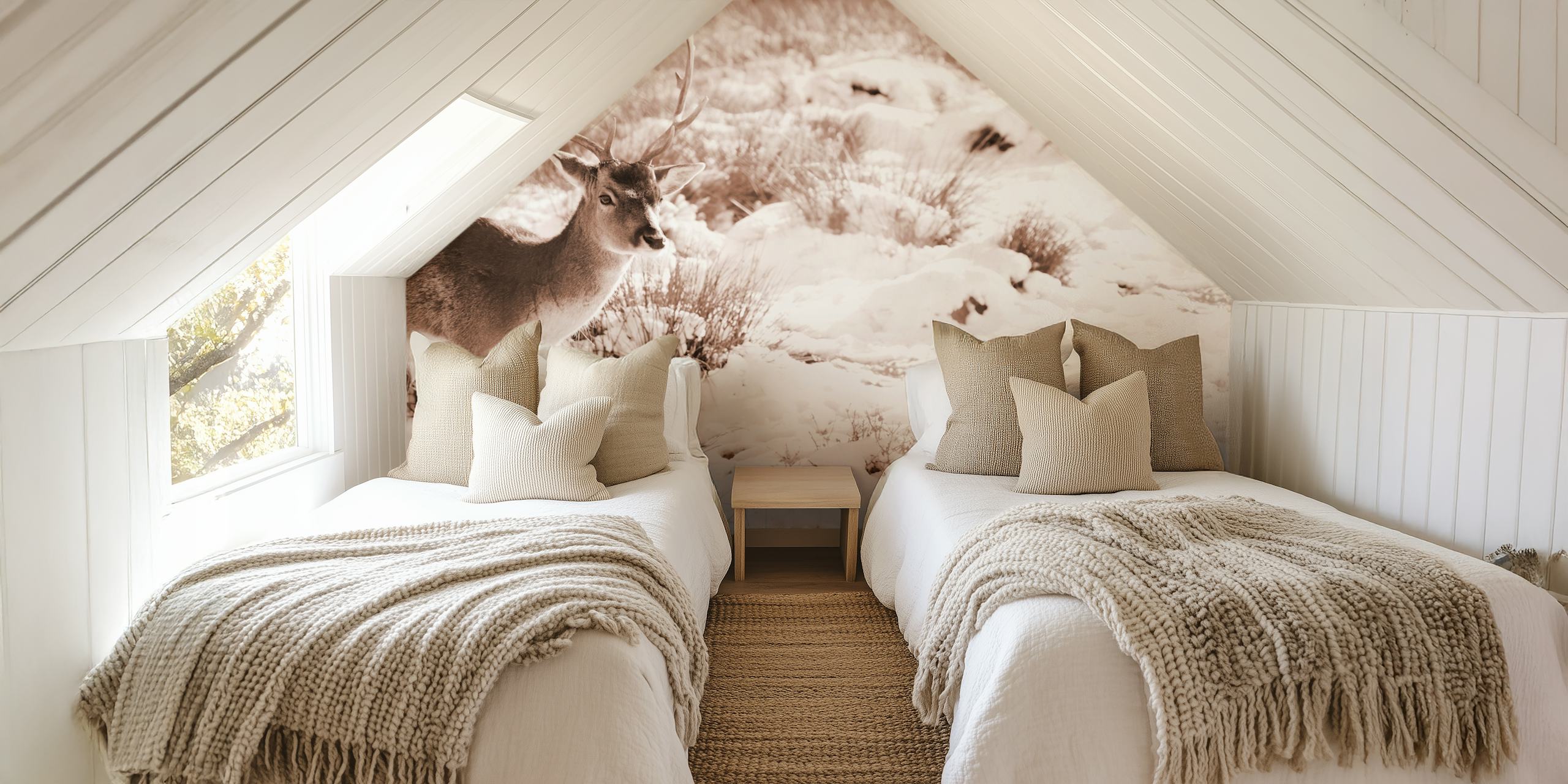 Wall mural of a graceful stag in winter scenery.