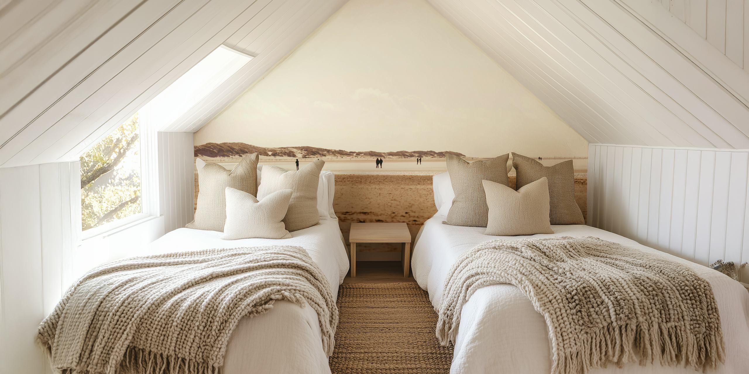 Beach life wallpaper in a room.