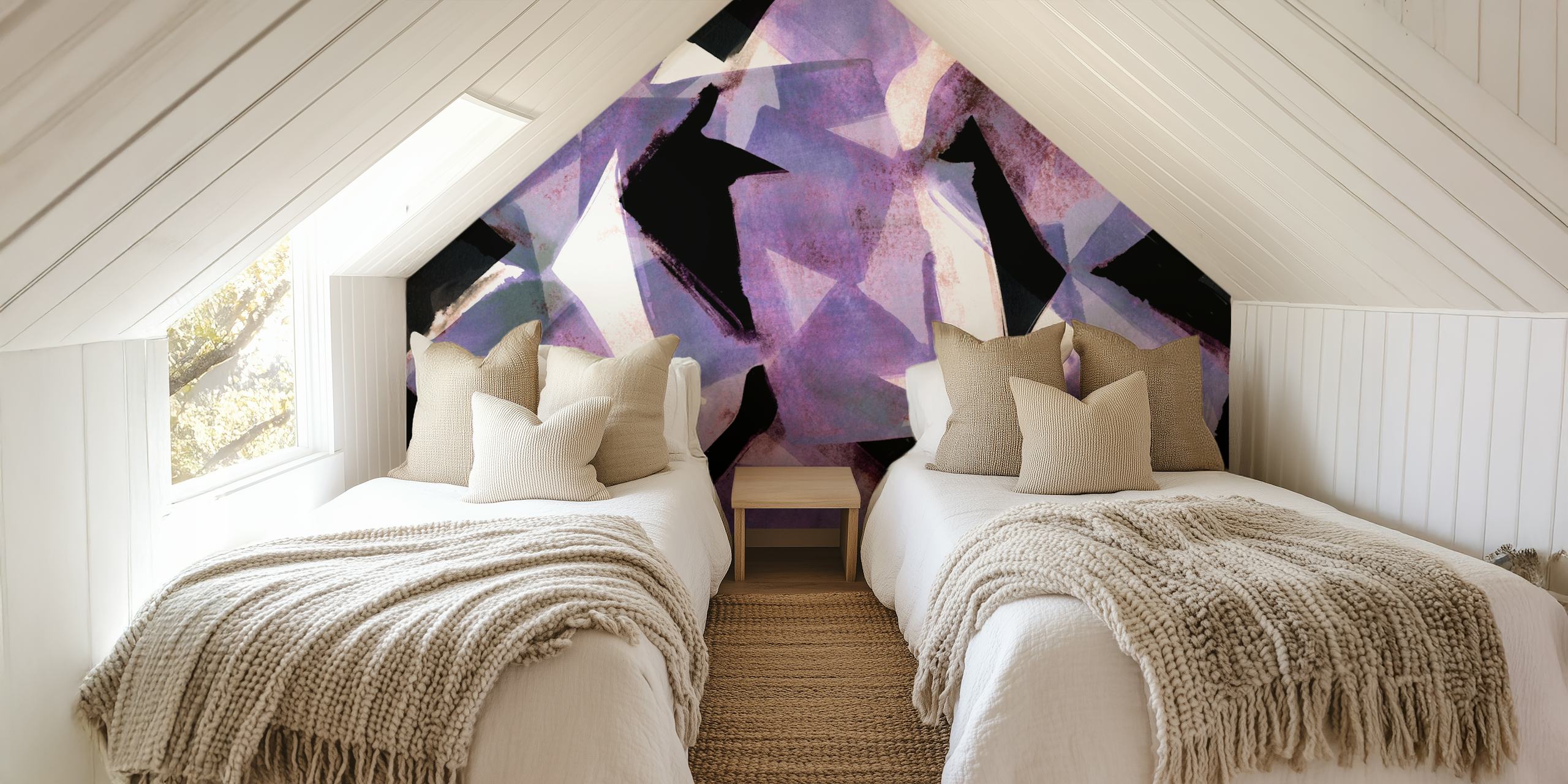 Geometric shapes in various shades of purple and black wallpaper