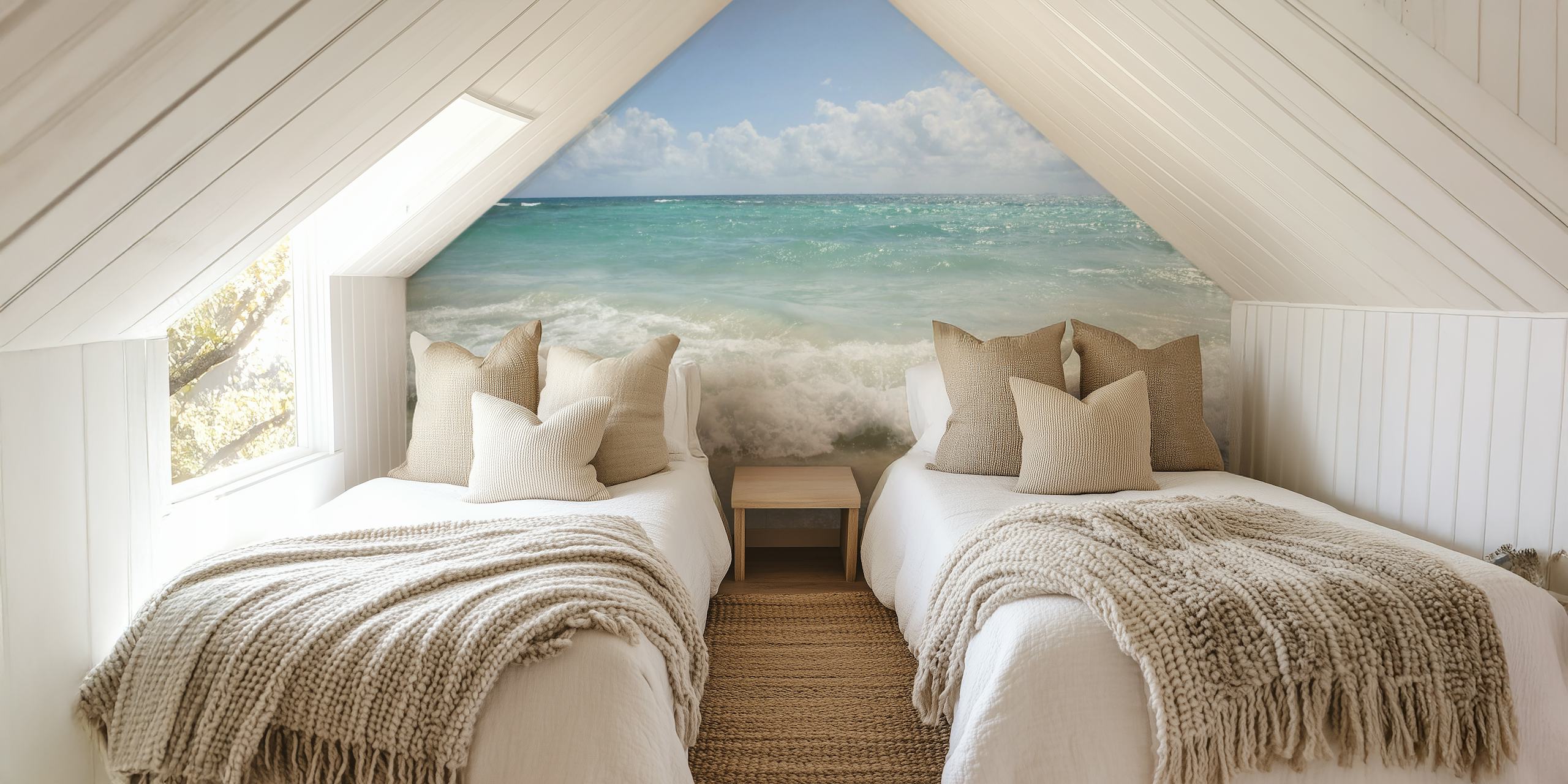 Caribbean ocean wallpaper in a room