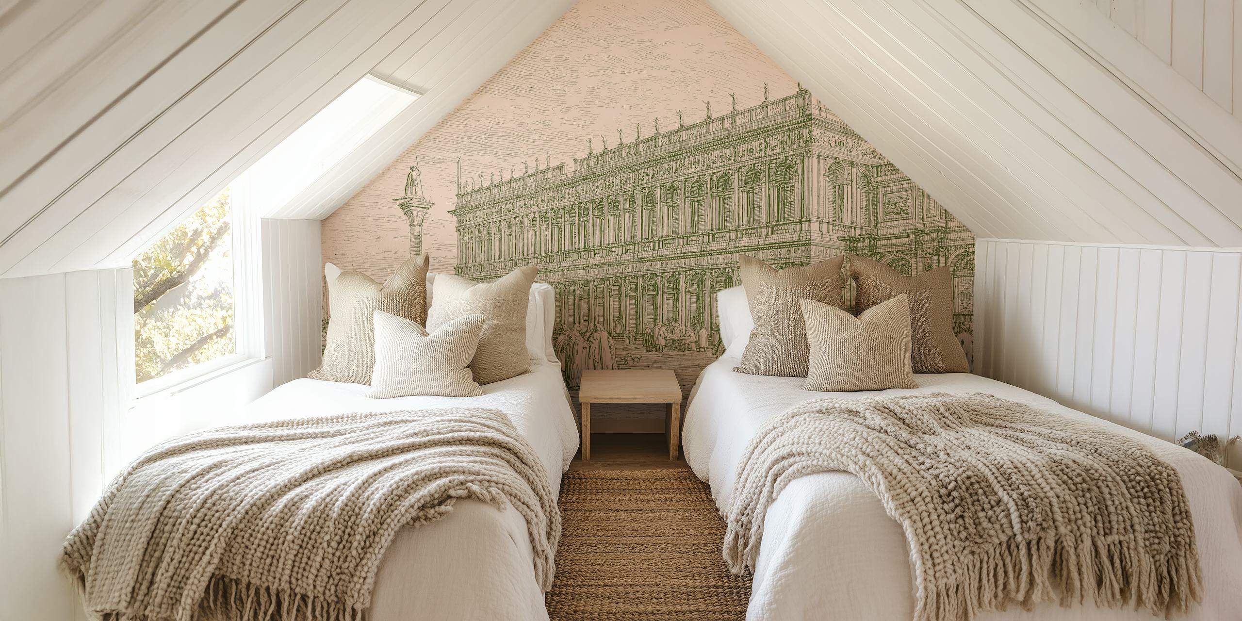 Historic Venice cityscape mural featuring detailed architecture in sepia tones wallpaper