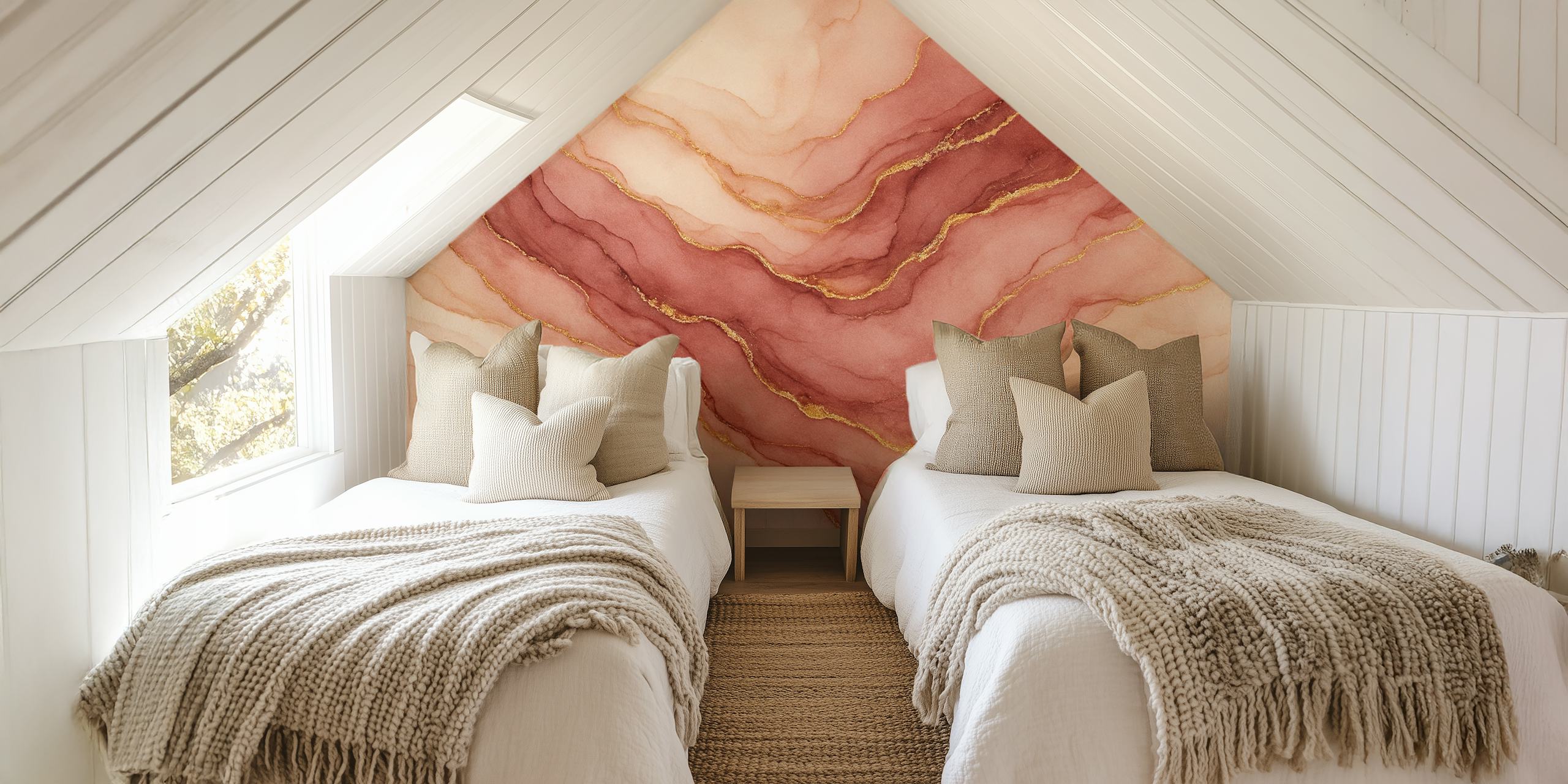 Abstract marble wallpaper in blush and gold tones