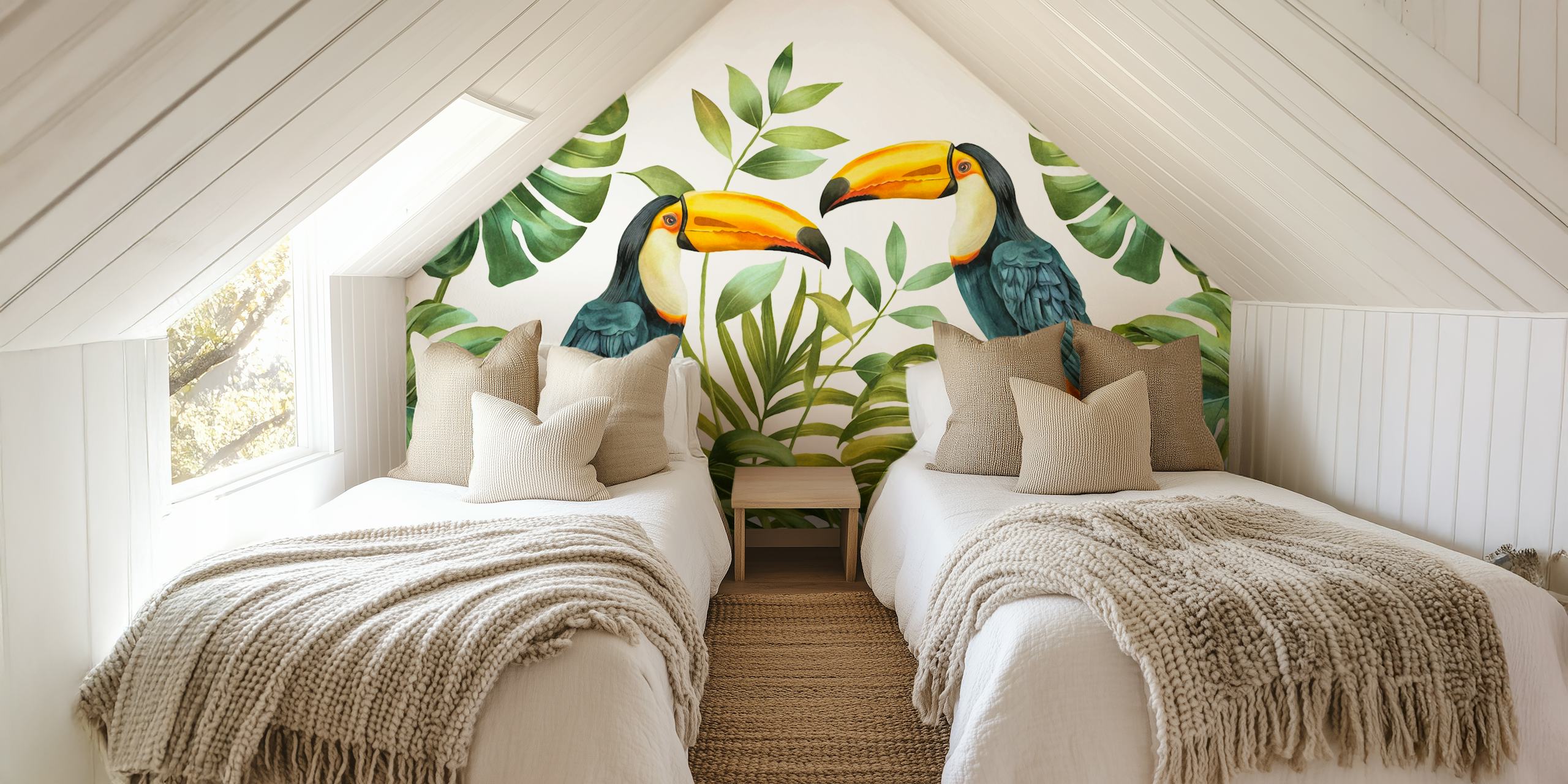 Lush Jungle Toucan Bird Friends diseño de papel tapiz