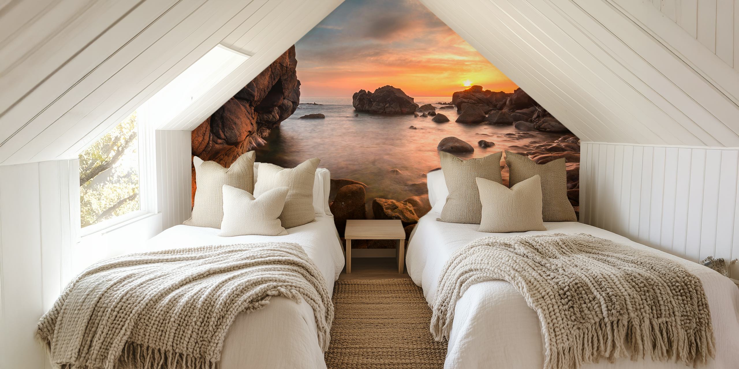 The beach with golden rocks papel de pared en una habitación