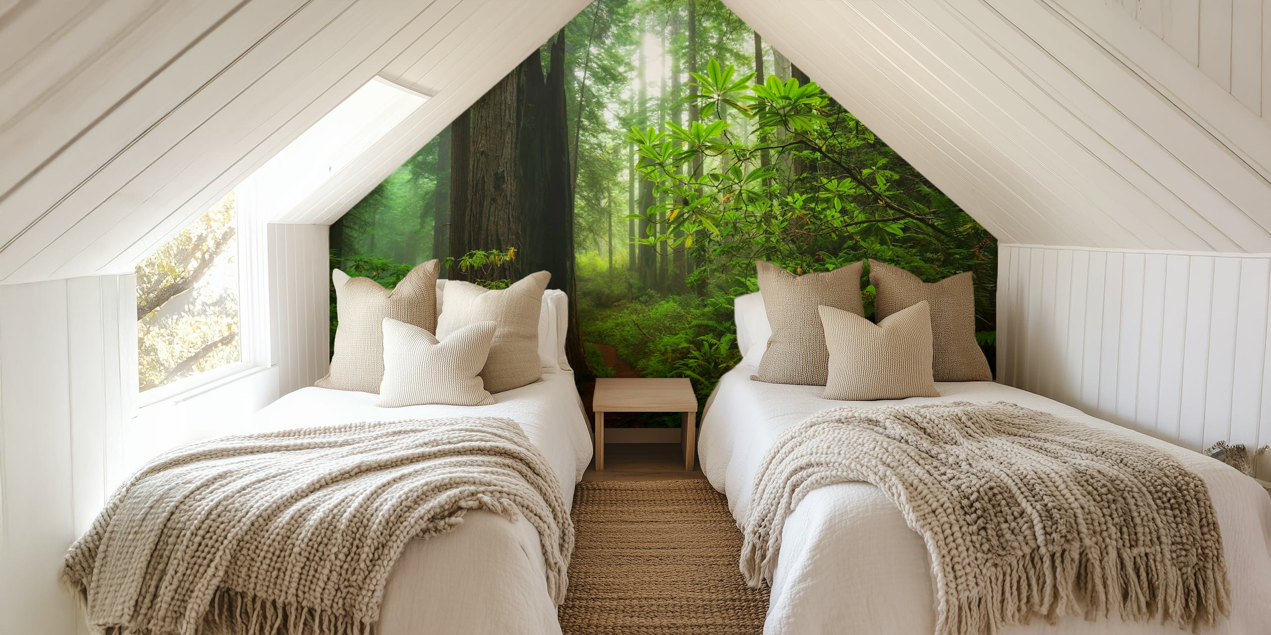 Majestic redwood trees and lush greenery wallpaper