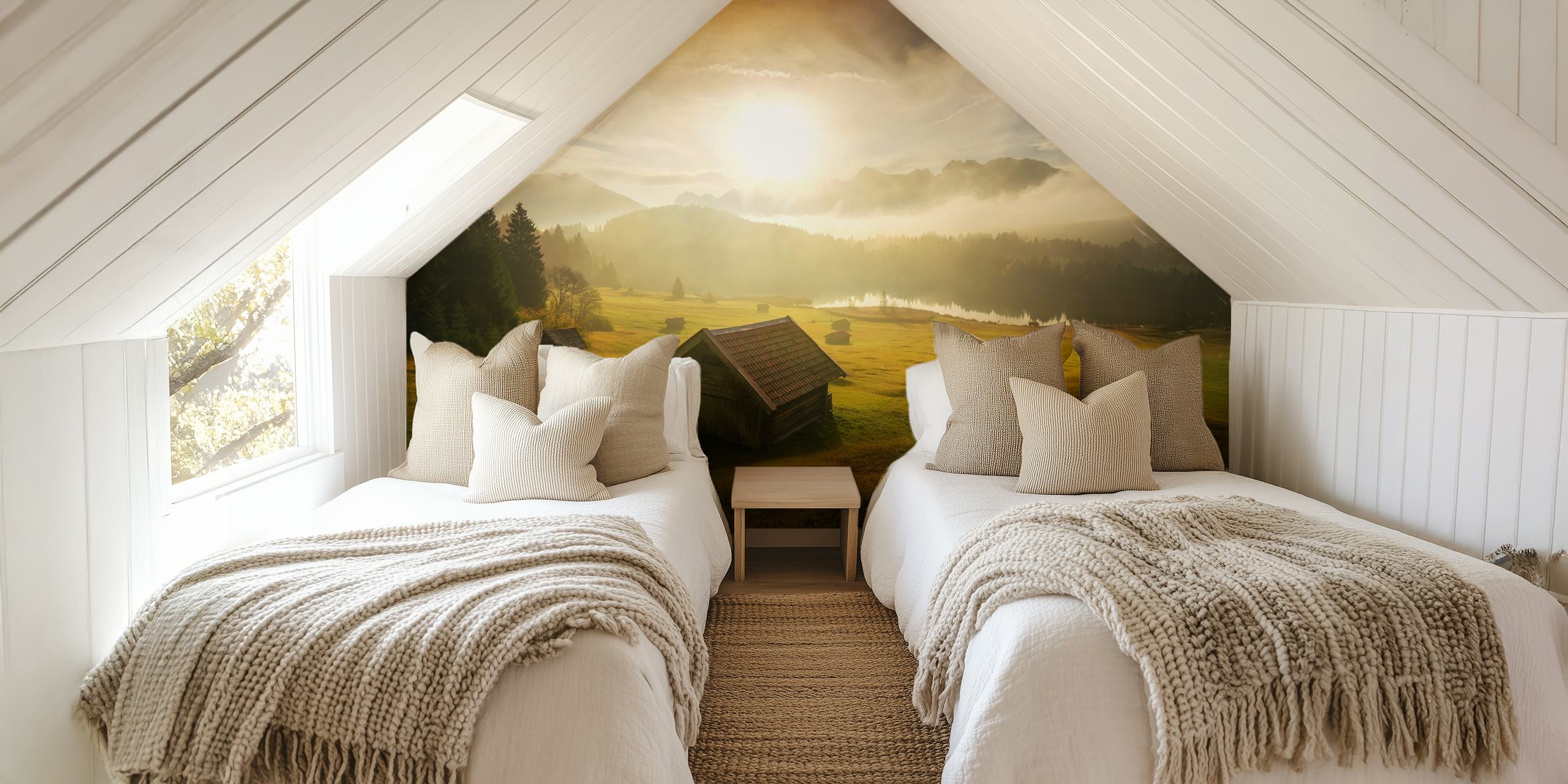 Misty Mountain Morning wallpaper in a room