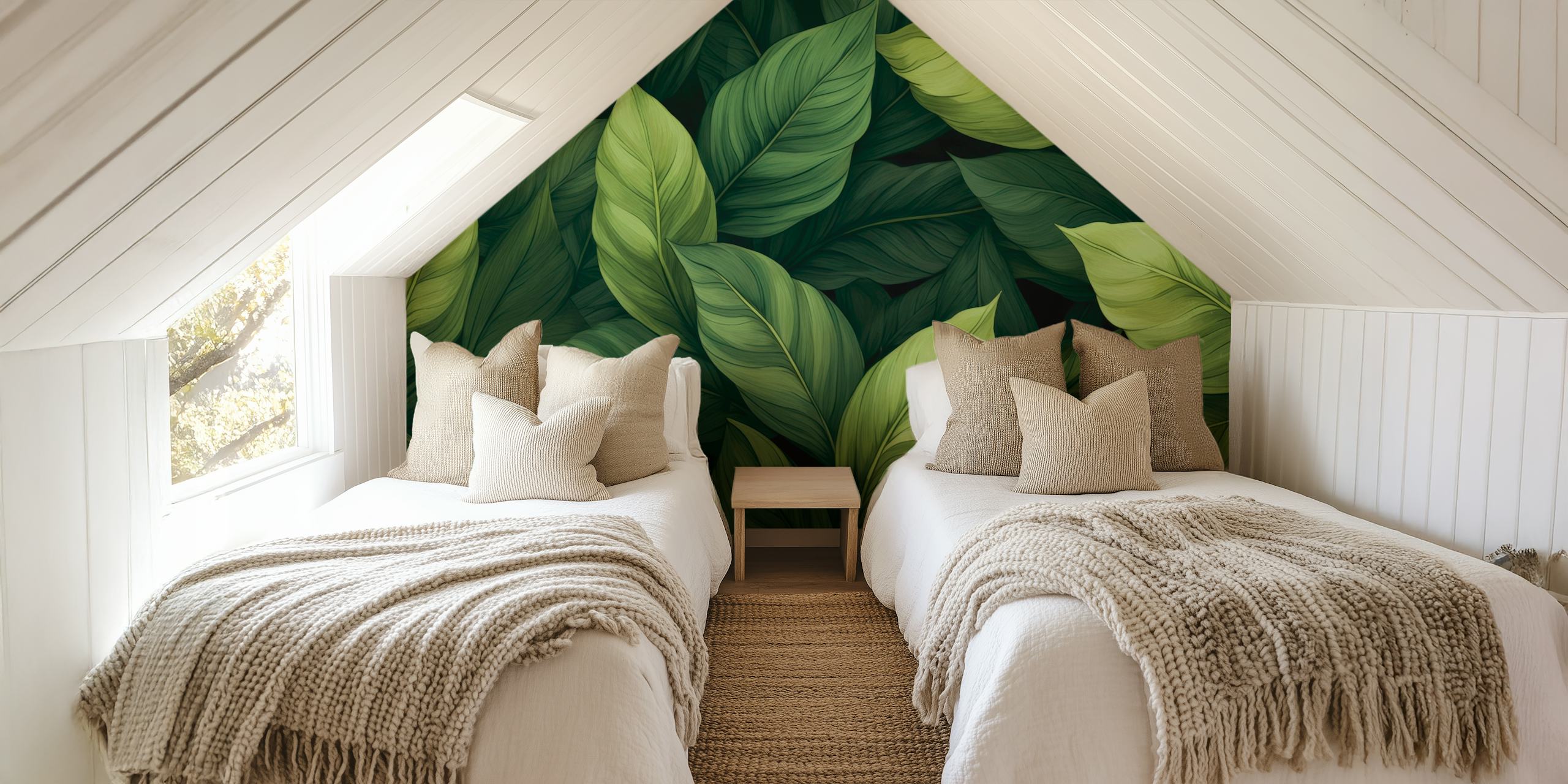 Ταπετσαρία Lush Green Leaf Serenity σε έναν χώρο