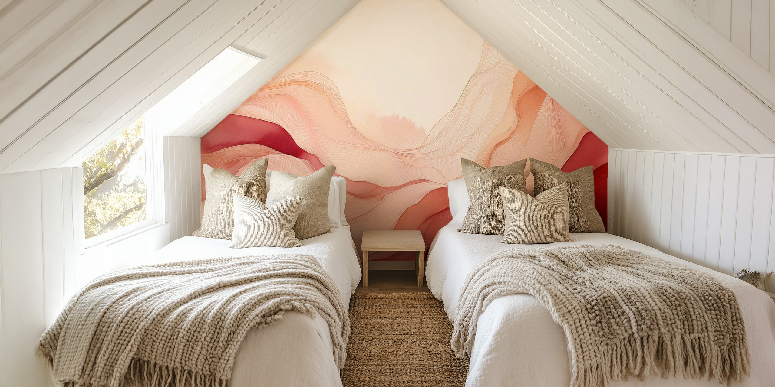 Serene blush waves wallpaper in a room