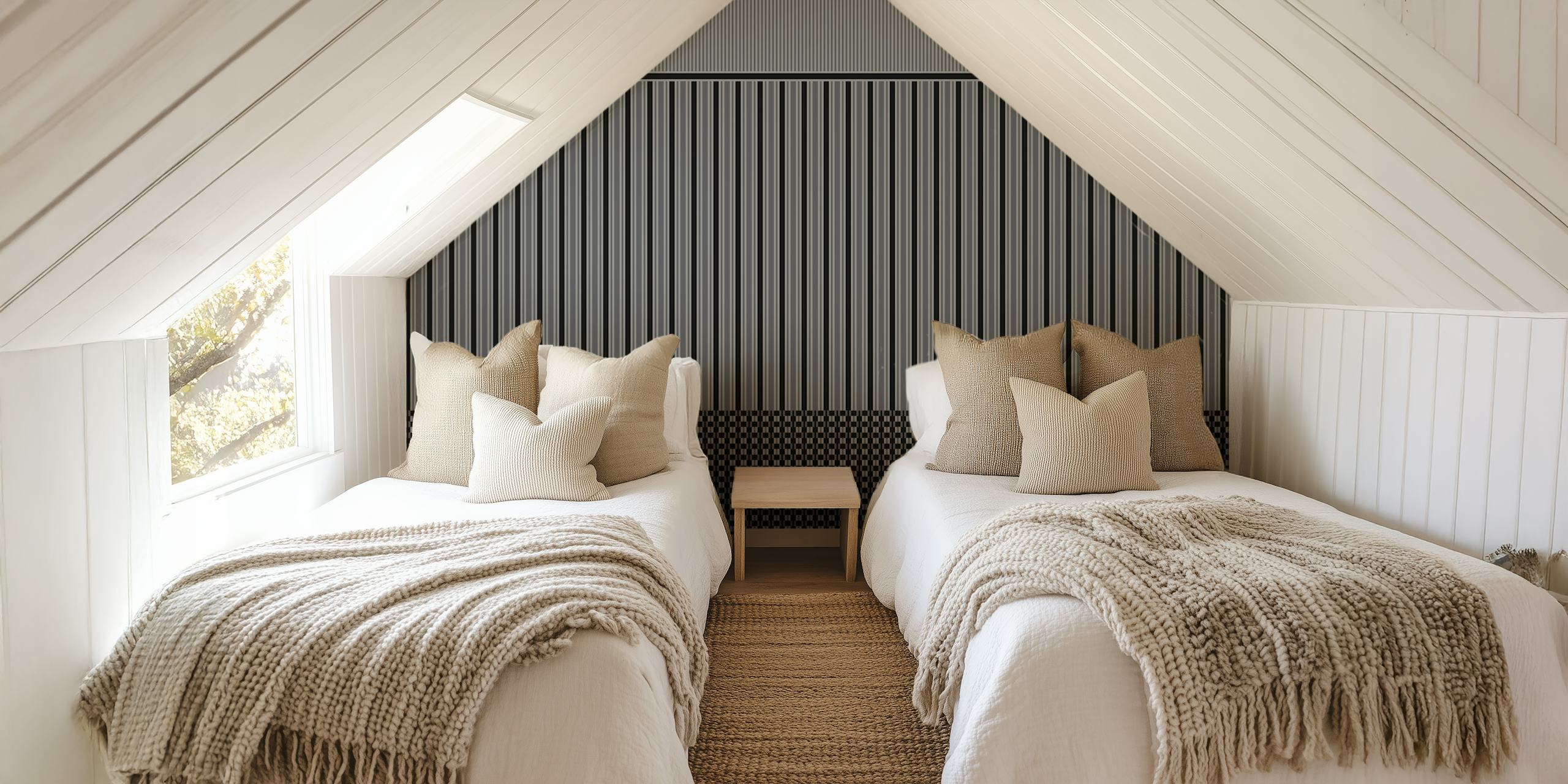 Papel de parede Heritage panel stripes em preto e cinza