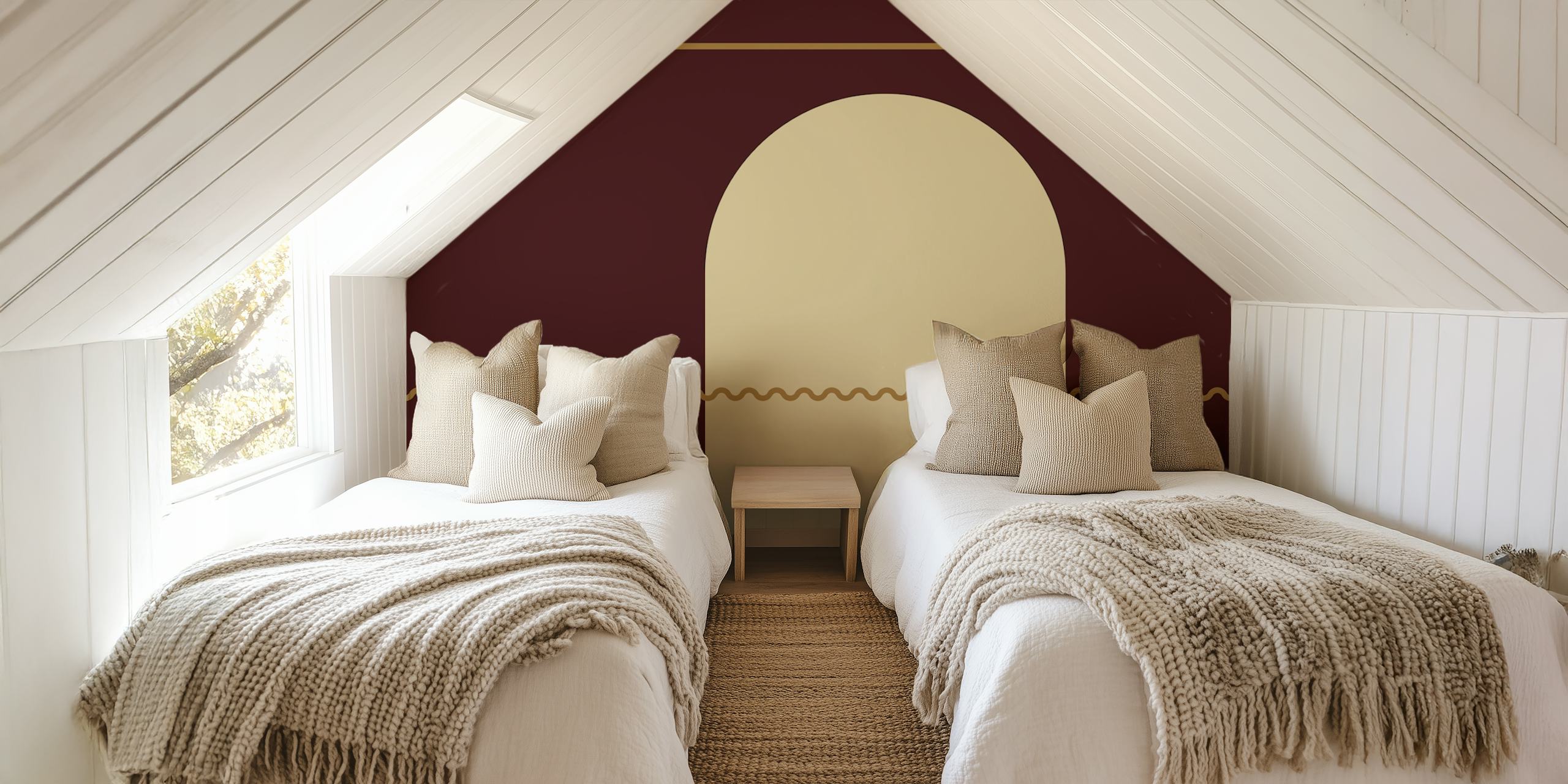 Abstract minimalist arch lines - brown beige wallpaper