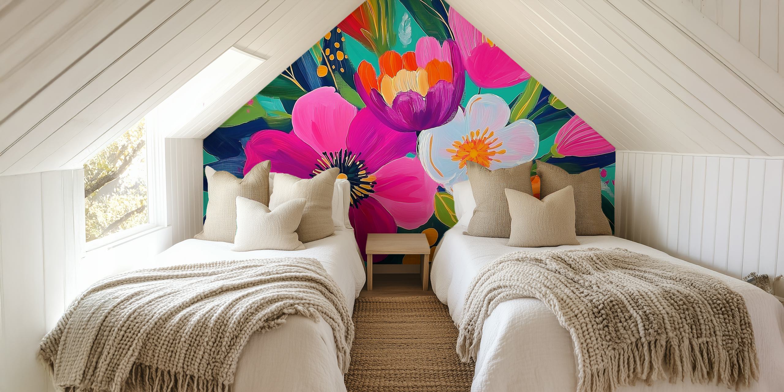 Ταπετσαρία Pink Large Bold Floral σε ρύθμιση δωματίου
