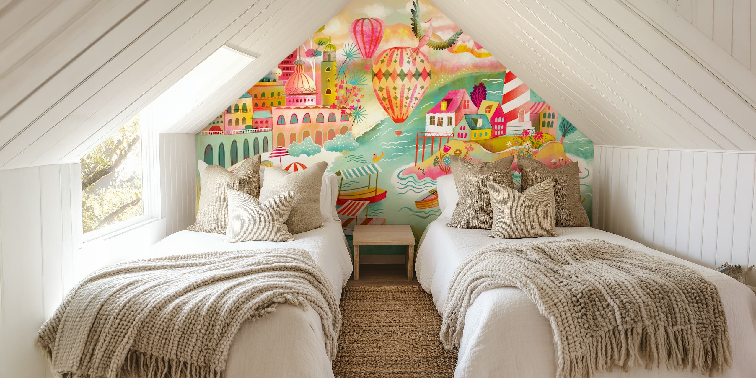 Boats and lighthouse beach dream papel pintado