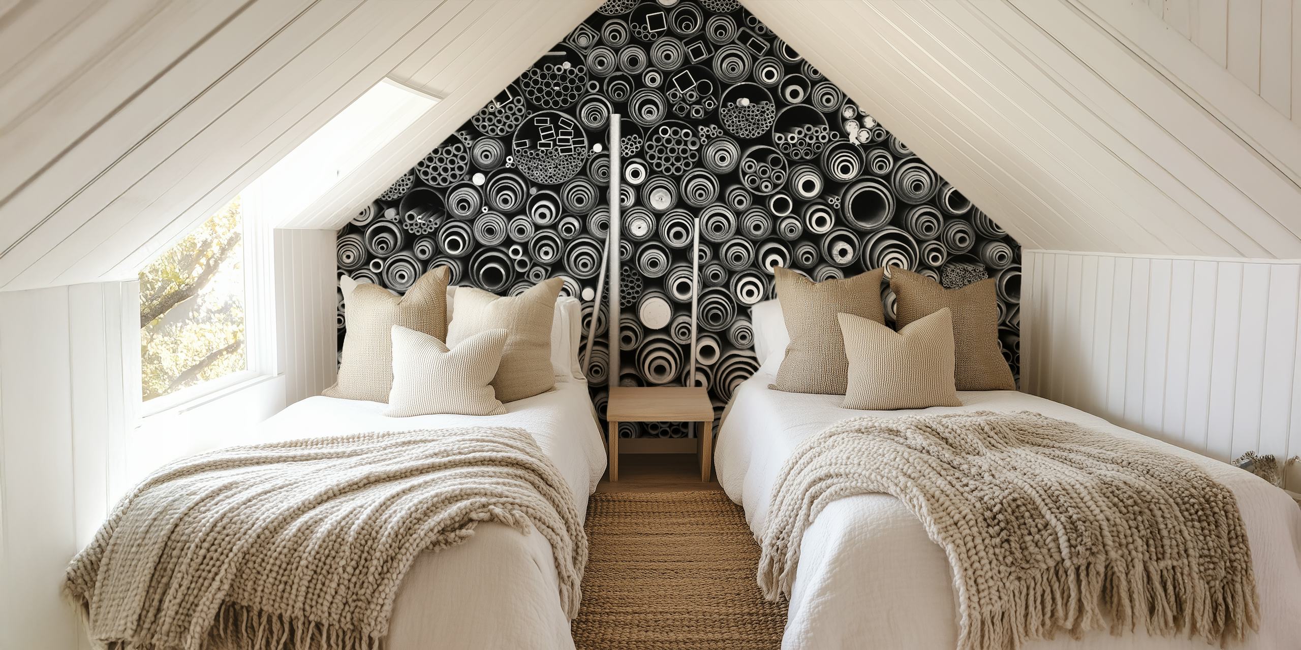 Black and white geometric patterned tube wallpaper
