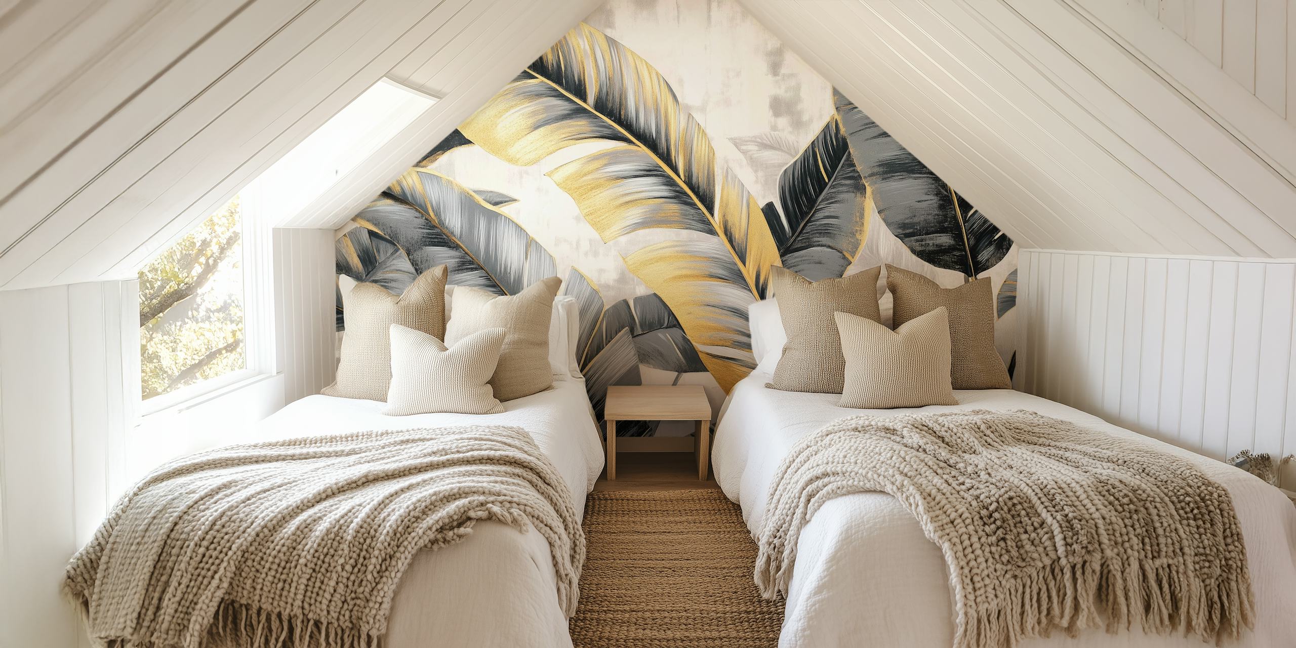 Tapeta Golden Leaf Serenity v moderním obývacím pokoji