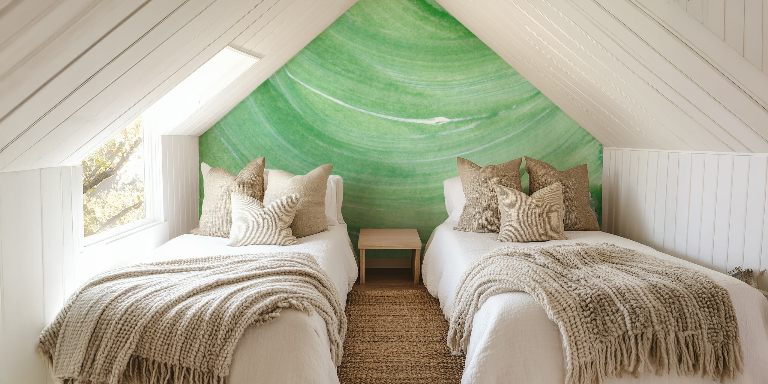 Soft Apple Green Paint Wave wallpaper in a room