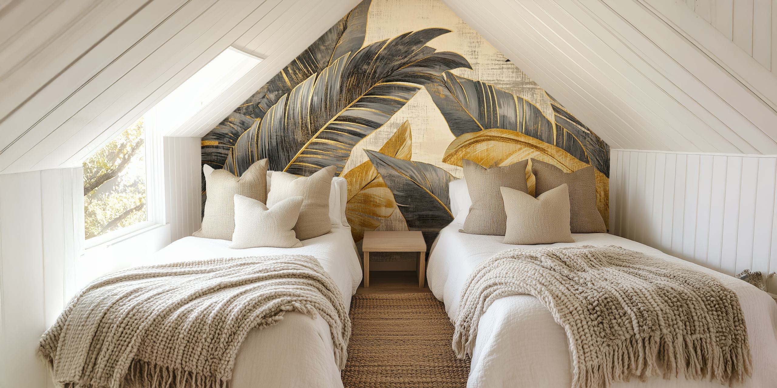 Tropical leaves in black and gold color scheme wallpaper