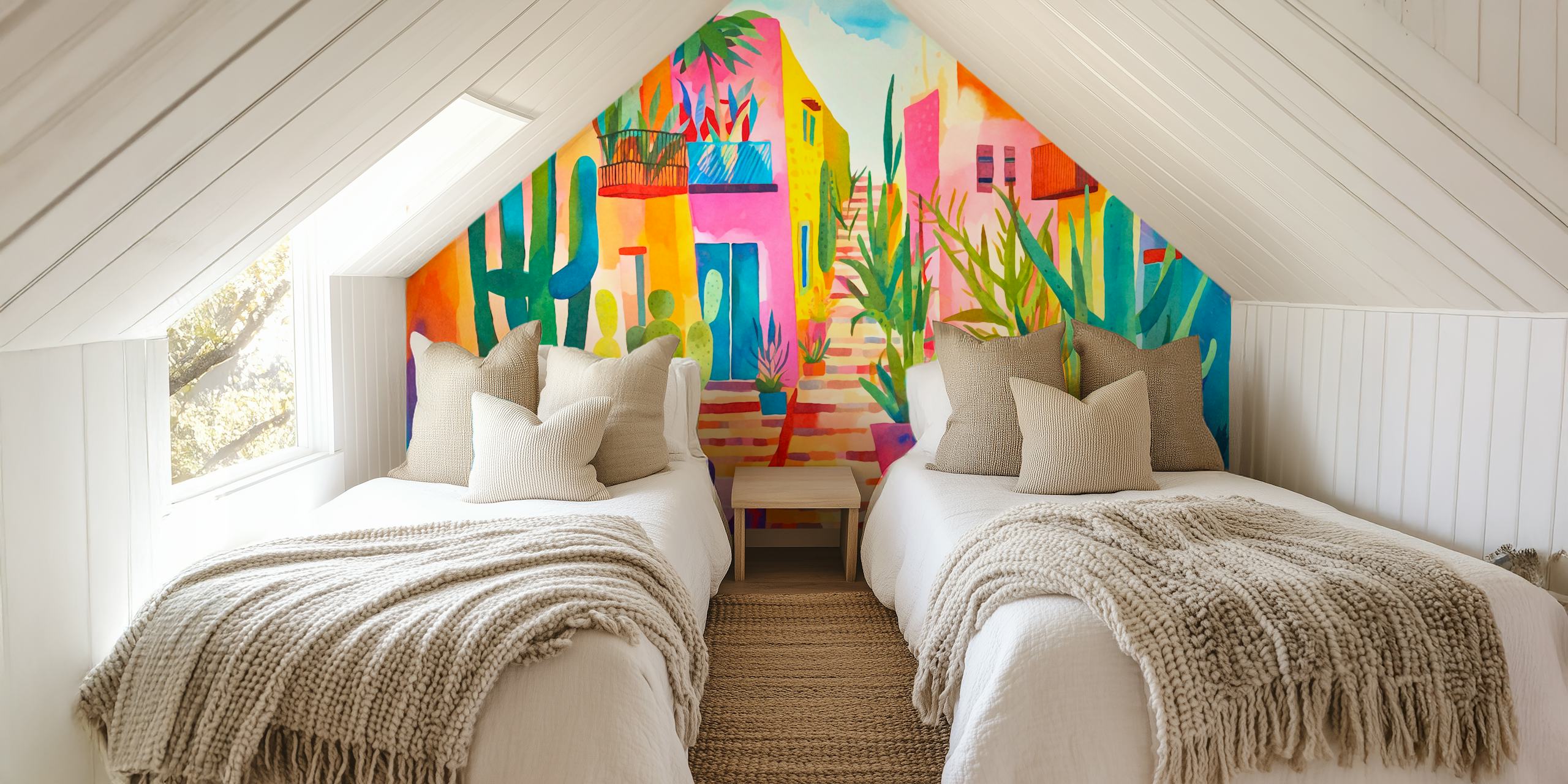 Tropical Caribbean Village-behang in een kamer