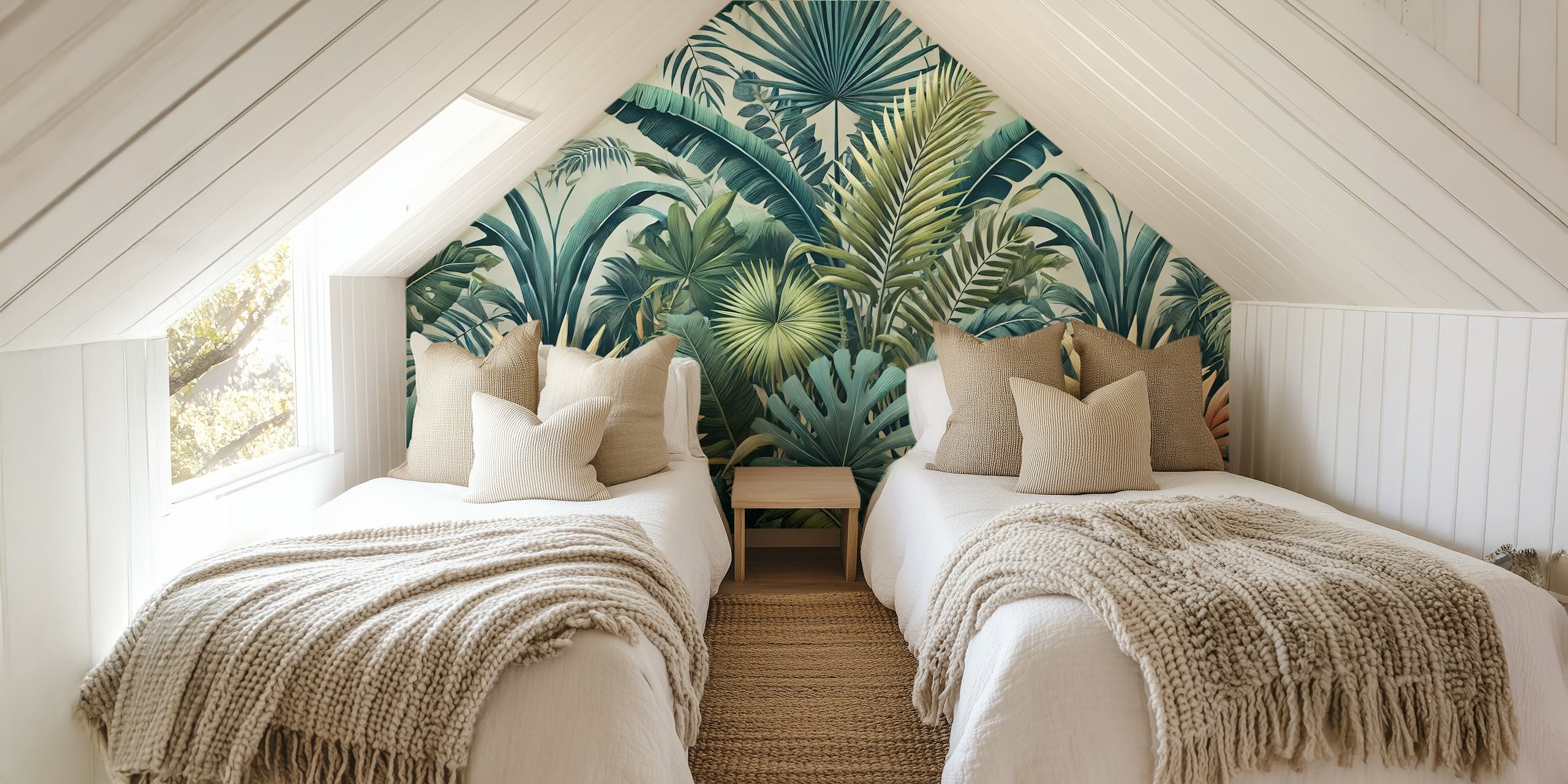 Frodig tropisk tapetdesign i et rum