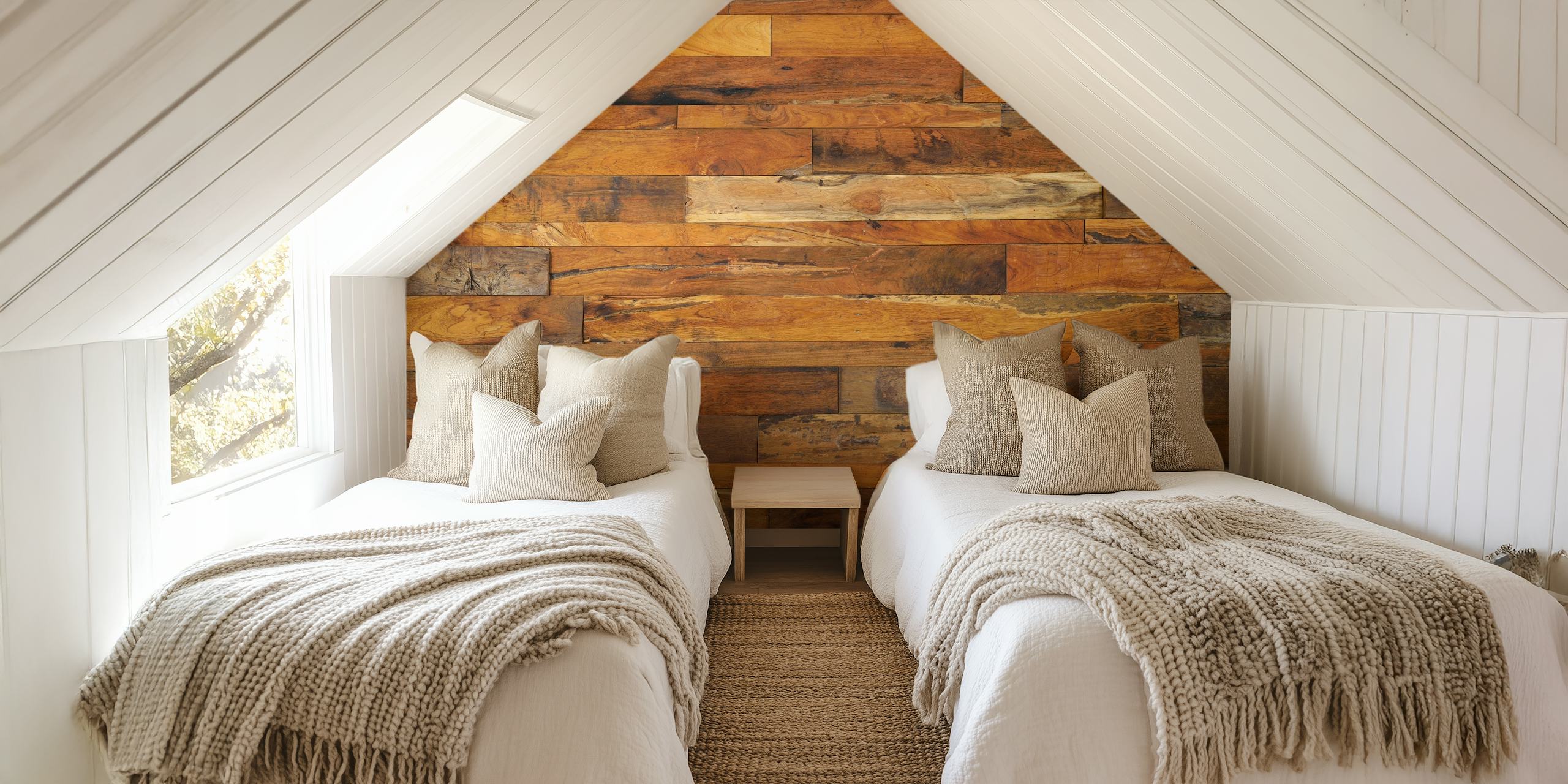 Rustic wooden plank wallpaper in various brown tones